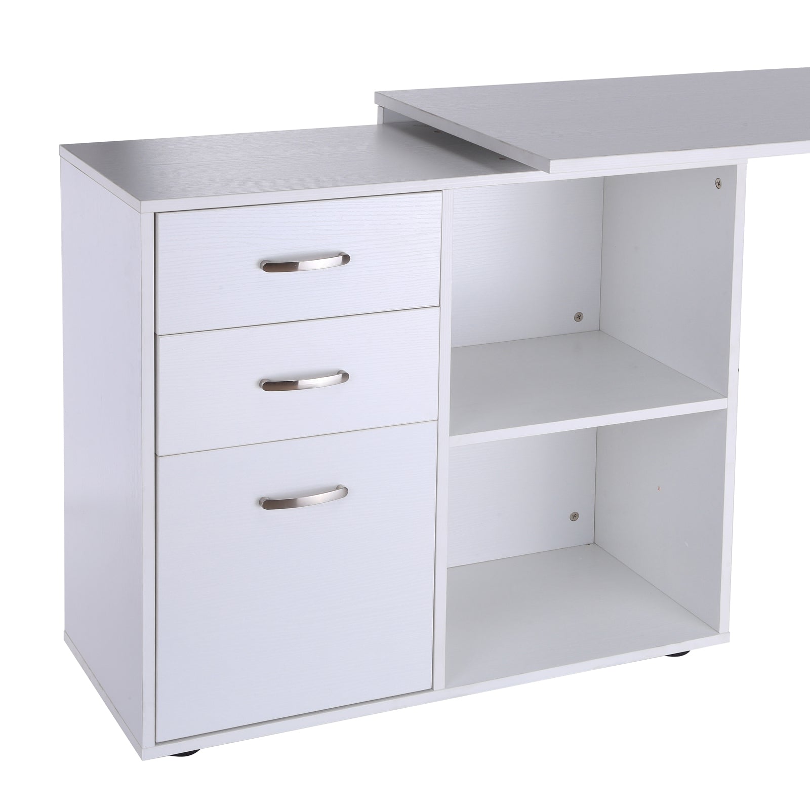 Computer Desk Table Workstation Home Office L Shape Drawer Shelf File Cabinet White