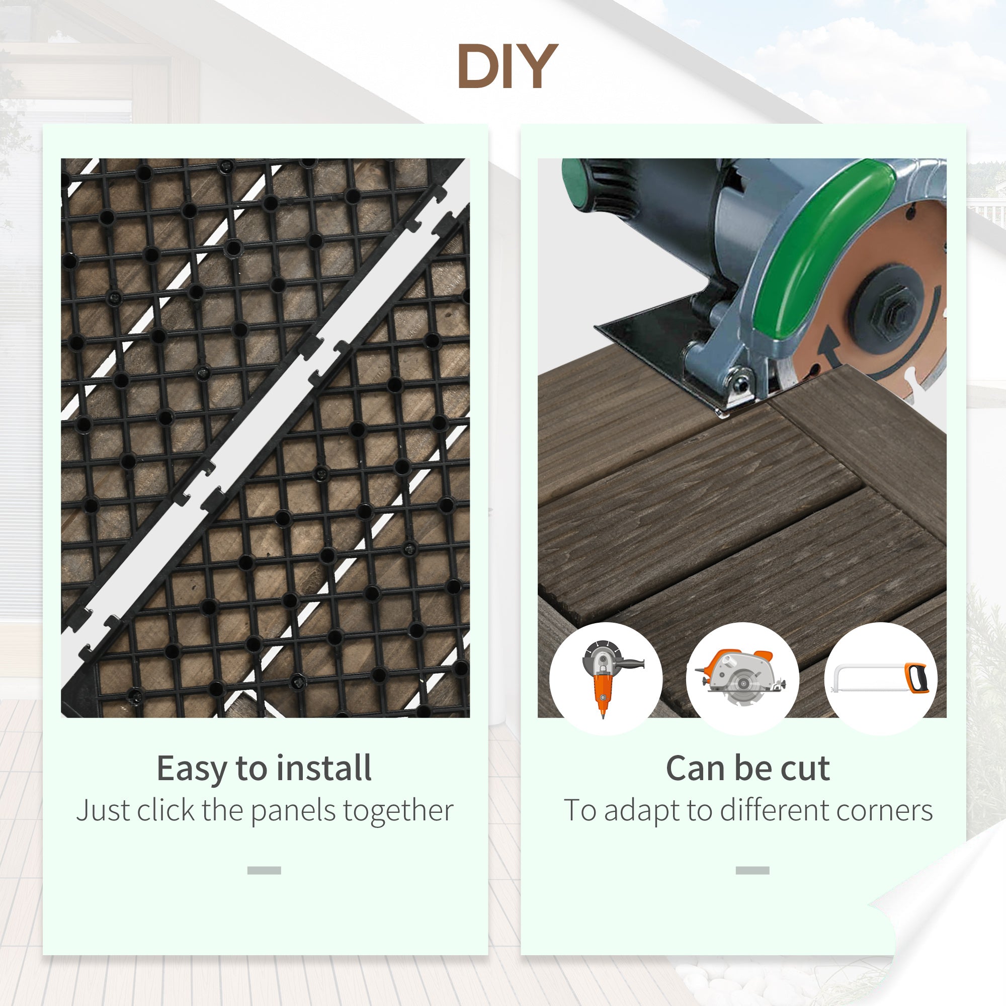 27 Piece Wooden Interlocking Decking Tiles Set - Charcoal Grey