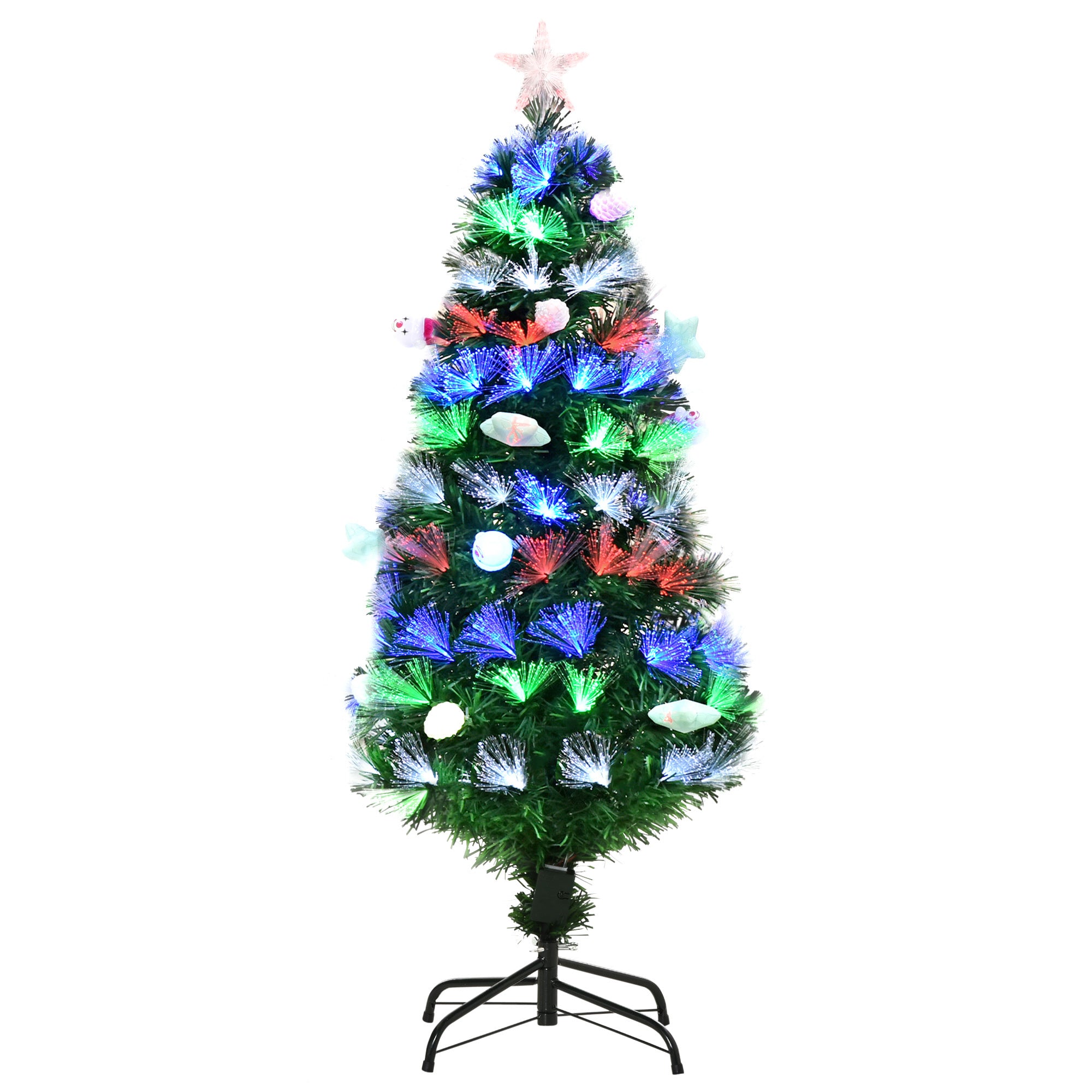 4FT Pre-Lit Artificial Christmas Tree w/ Fibre Optic Baubles Fitted Star LED Light Holiday Home Xmas Decoration-Green