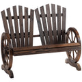2 Seater Fir Log Garden Bench with Wheel-Shaped Armrests Outdoor Loveseat - Carbonized