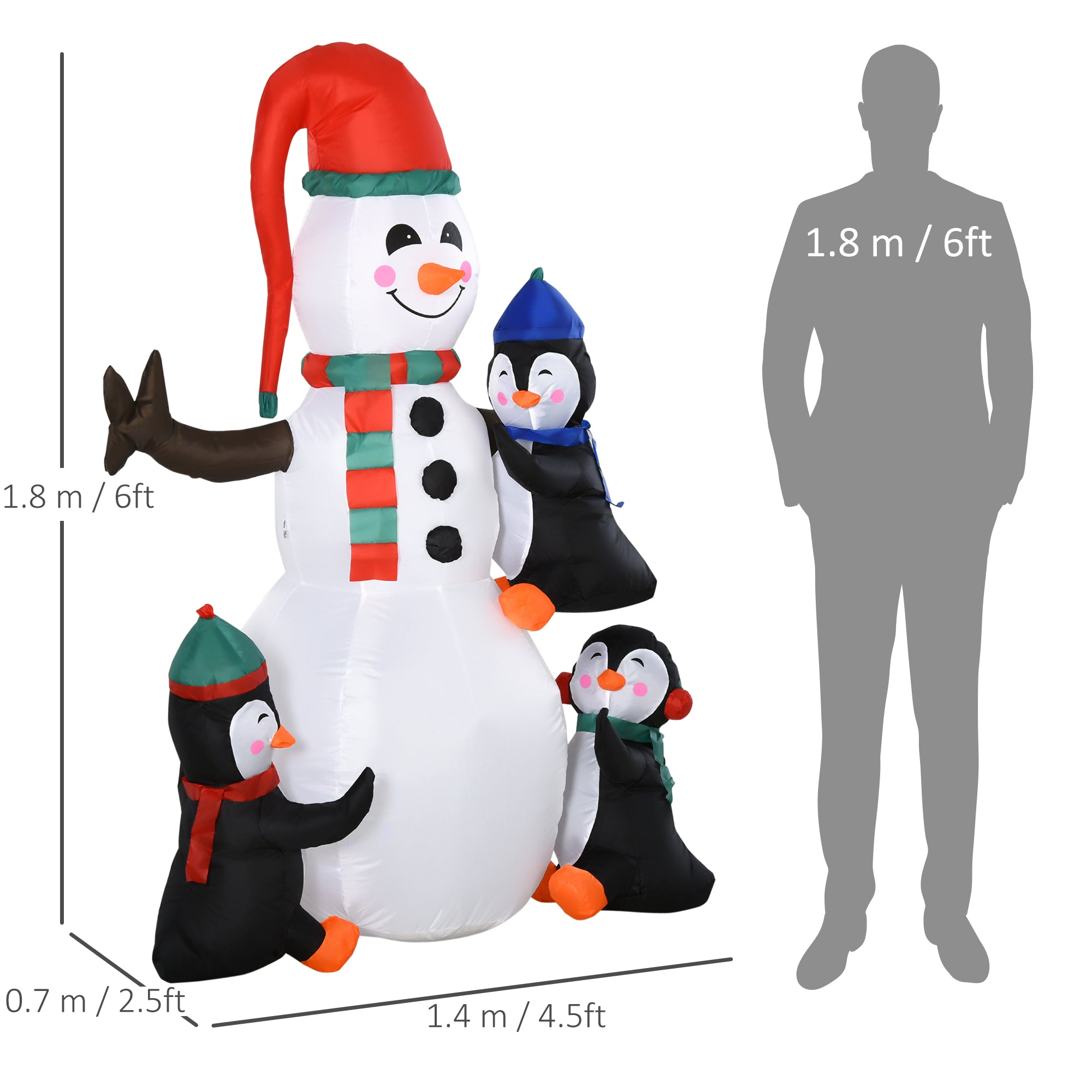 Christmas Inflatable Snowman and Penguins Outdoor Home Seasonal Decoration w/ LED Light