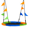 Kids Saucer Tree Swing Set with Adjustable Rope and Steel Frame - Blue Green Orange