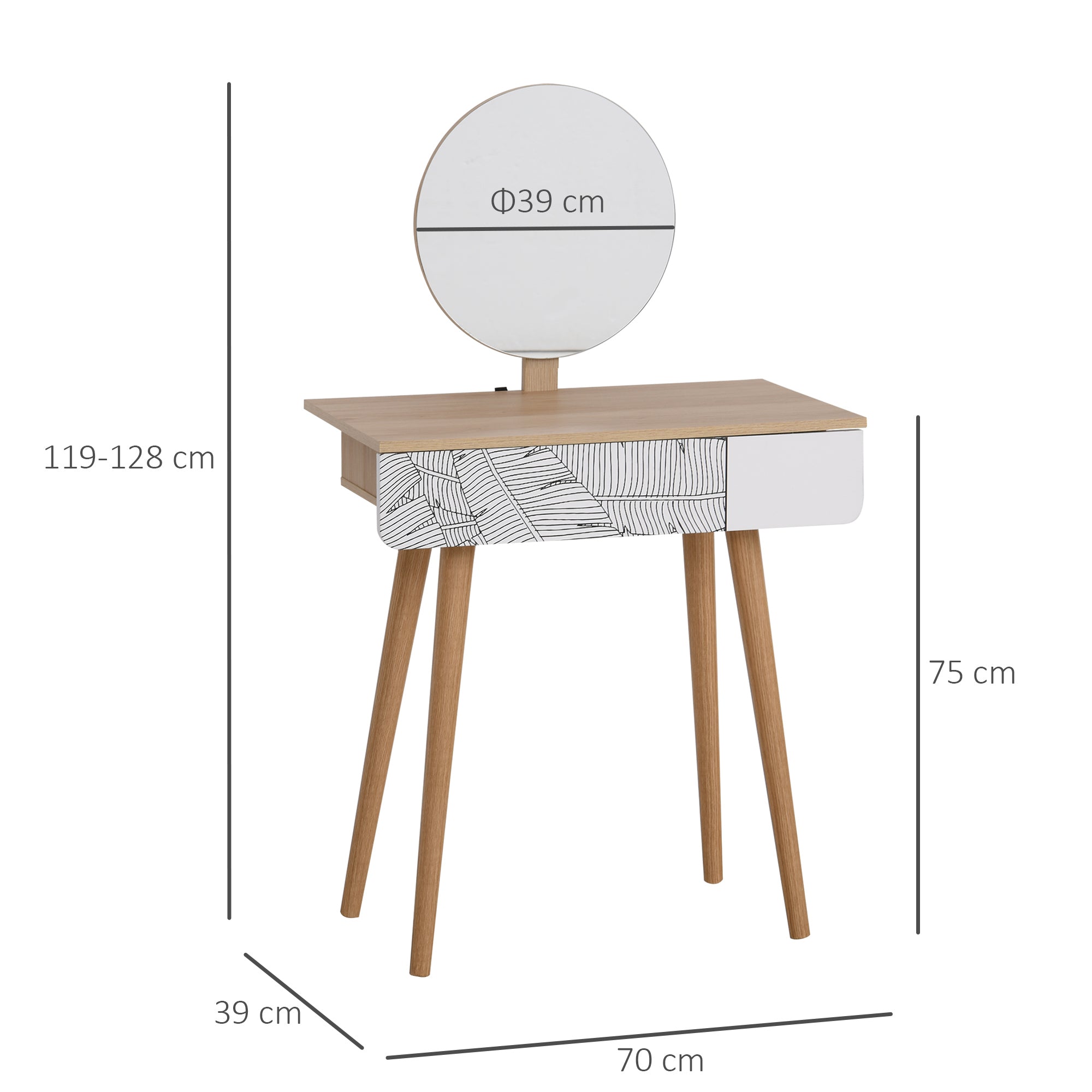 Dressing Table with Drawer and Mirror height adjustable Wooden Oak Color Bedroom Dressing Room Elegant and Durable