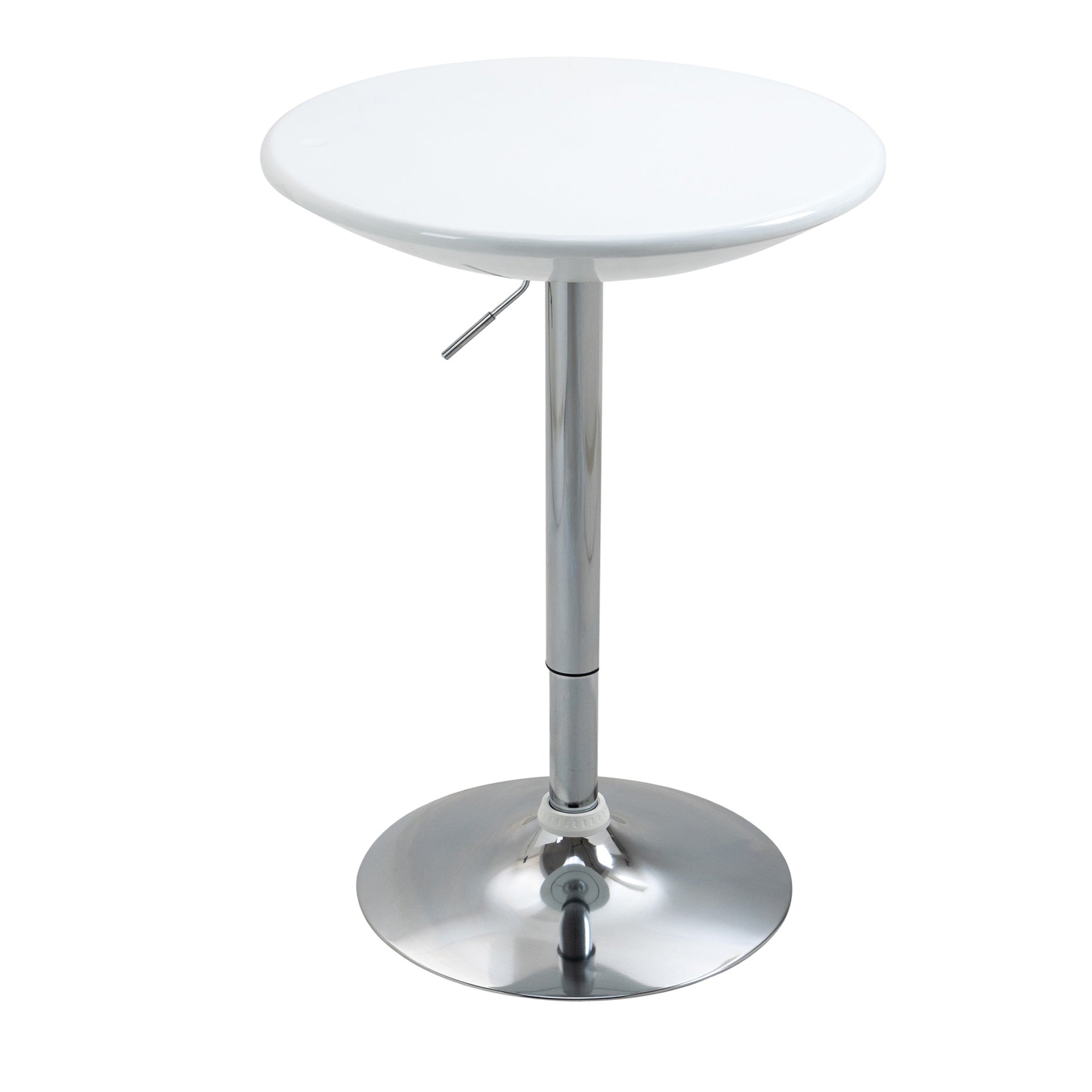 Modern Round Bar Table Adjustable Height Home Pub Bistro Desk Swivel Painted Top with Silver Steel Leg and Base, White