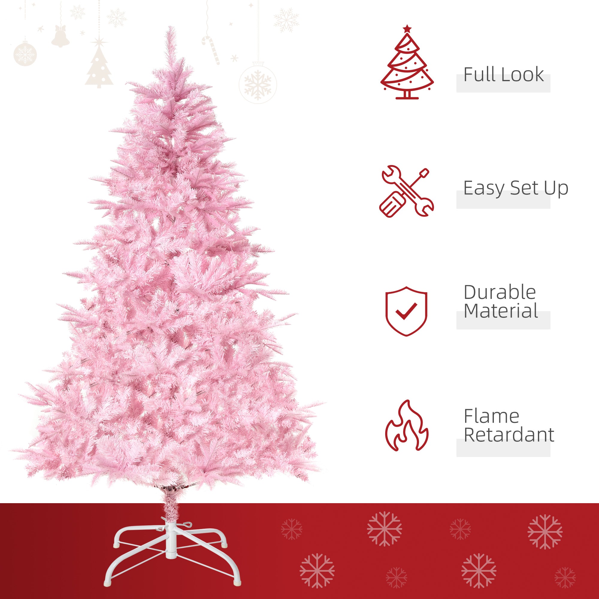 5FT Pop-up Artificial Christmas Tree Holiday Xmas Holiday Tree Decoration with Automatic Open for Home Party, Pink