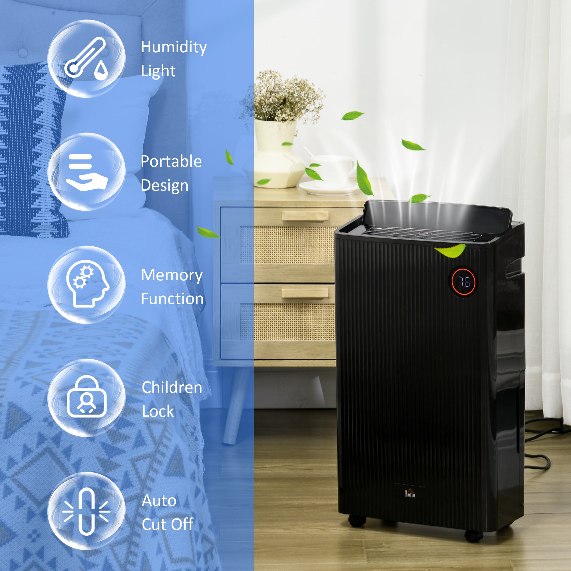 5500mL Portable Dehumidifier with Air Purifier, UVC, Ioniser, 24H Timer, 5 Modes, 16L/Day, for Home Laundry, Black