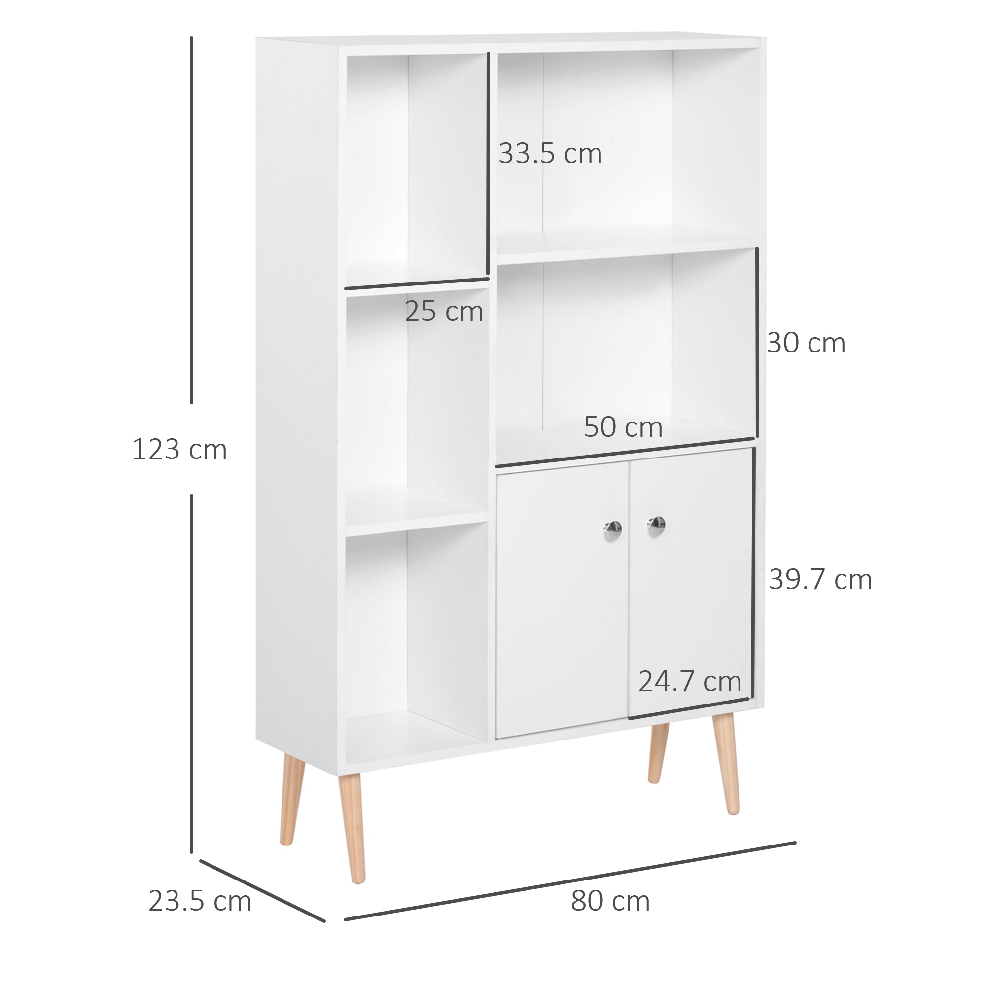 Open Bookcase Storage Cabinet Shelves Unit Free Standing w/ Two Doors Wooden Display White