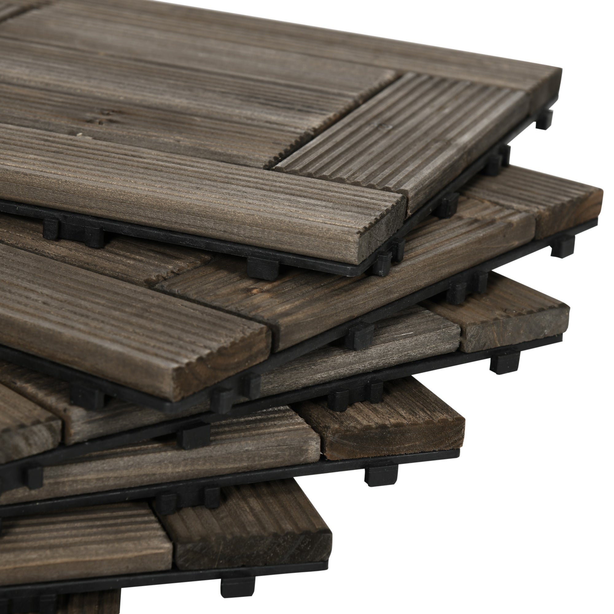 27 Piece Wooden Interlocking Decking Tiles Set - Charcoal Grey