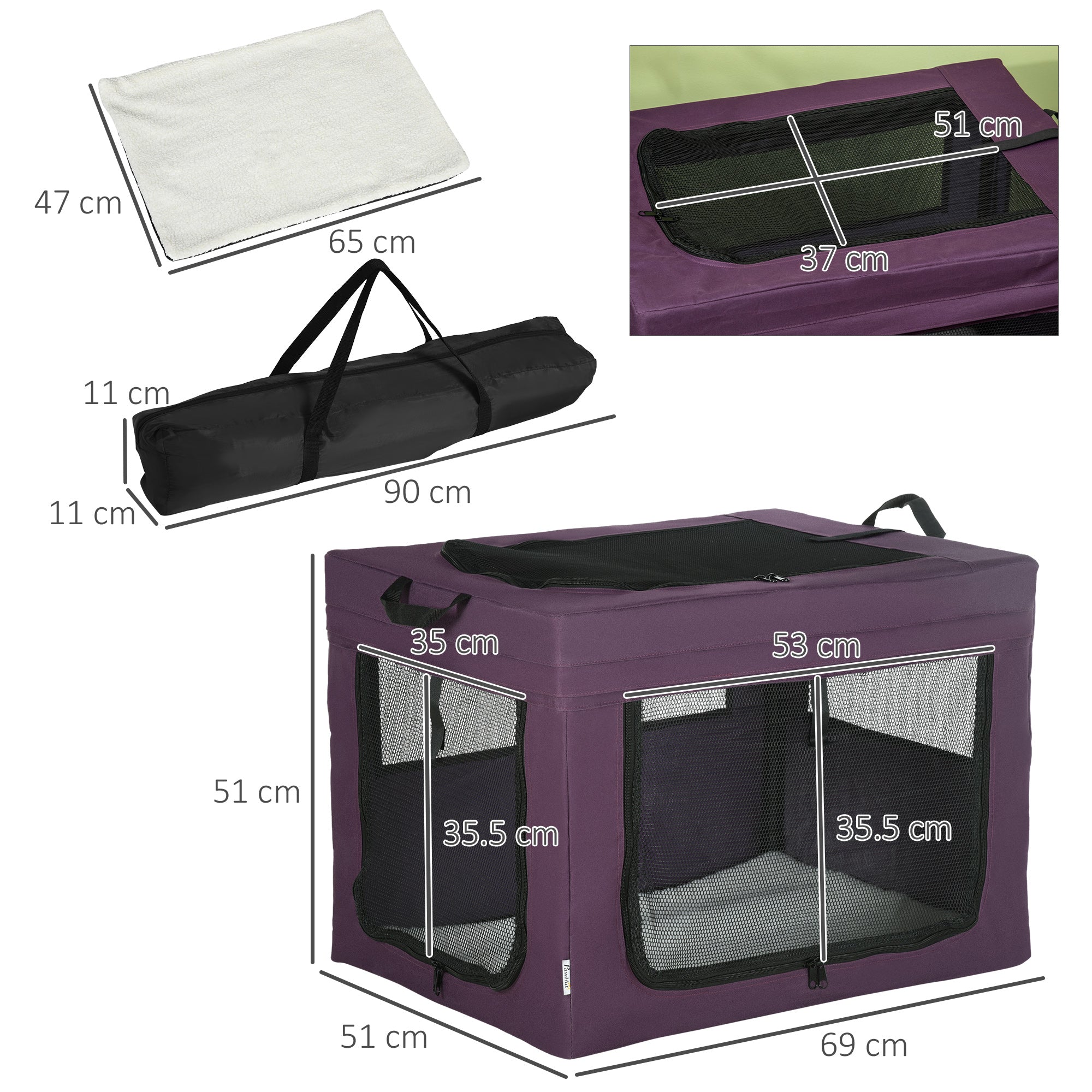 Dog Carrier Bag Portable Cat Carrier Foldable Dog Bag for Miniature and Small Dogs, 69 x 51 x 51 cm, Purple