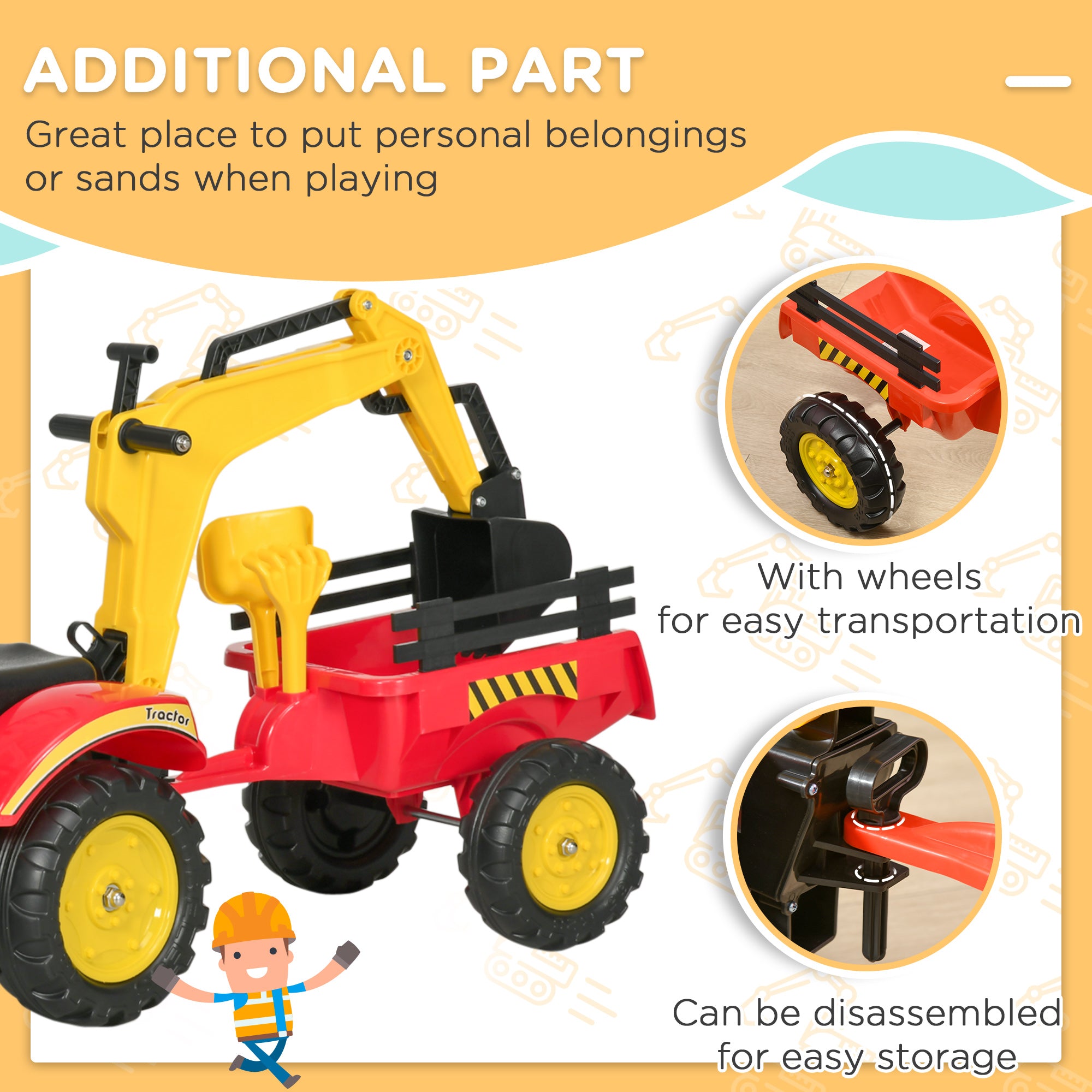 Kids Controllable Excavator Plastic Ride On Pedal Truck Red/Yellow