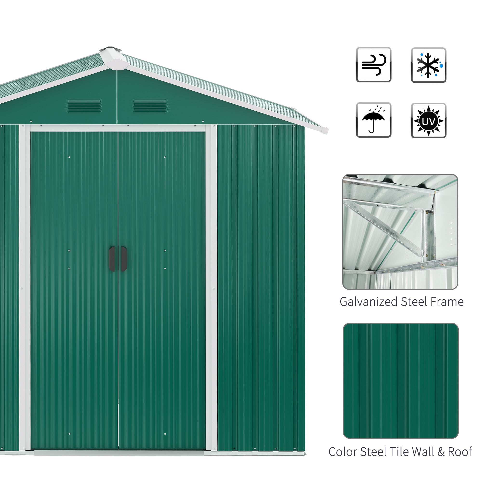 6.5ft x 3.5ft Metal Garden Storage Shed for Outdoor Tool Storage with Double Sliding Doors and 4 Vents, Green