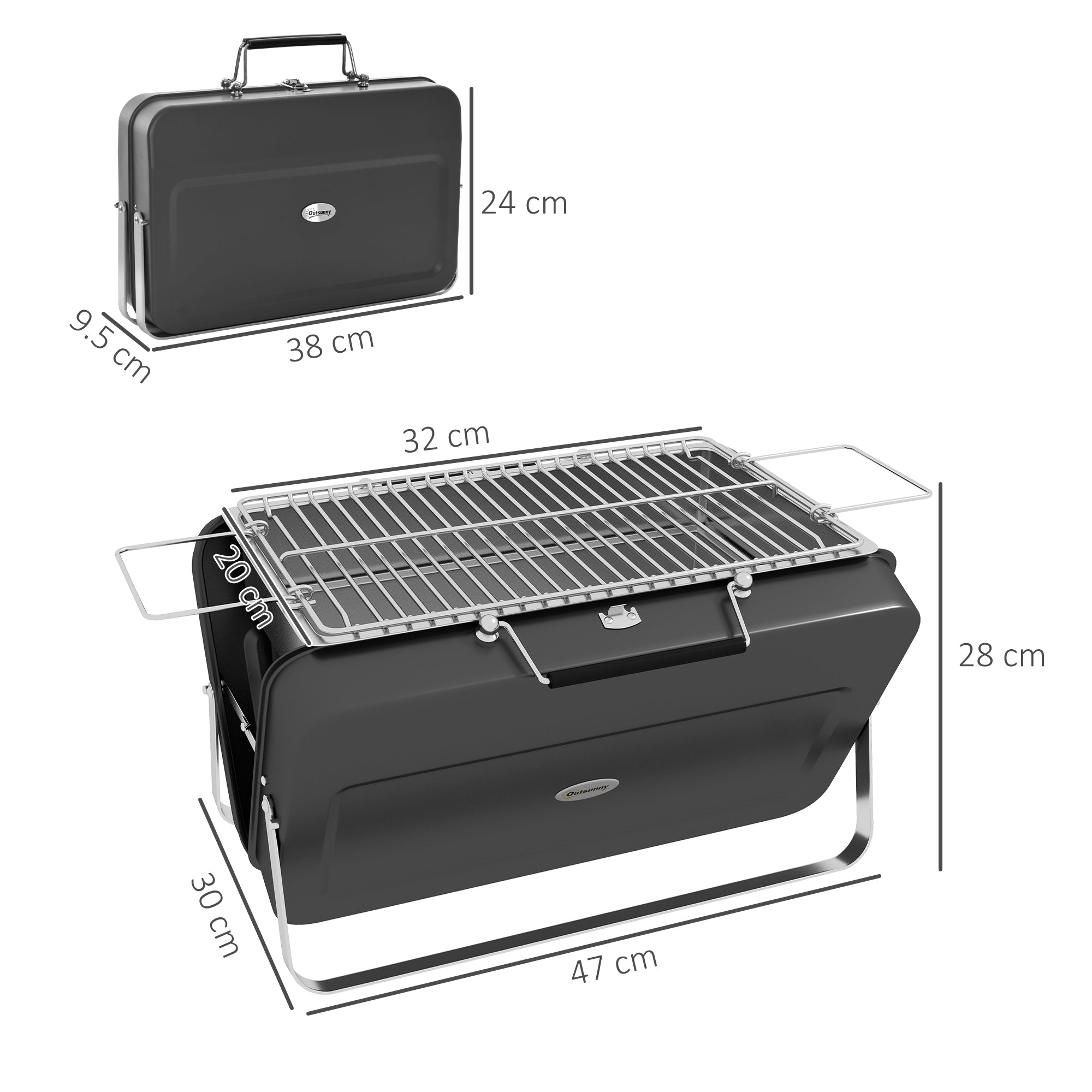 Foldable Mini Charcoal Barbecue Grill with Handle - Black