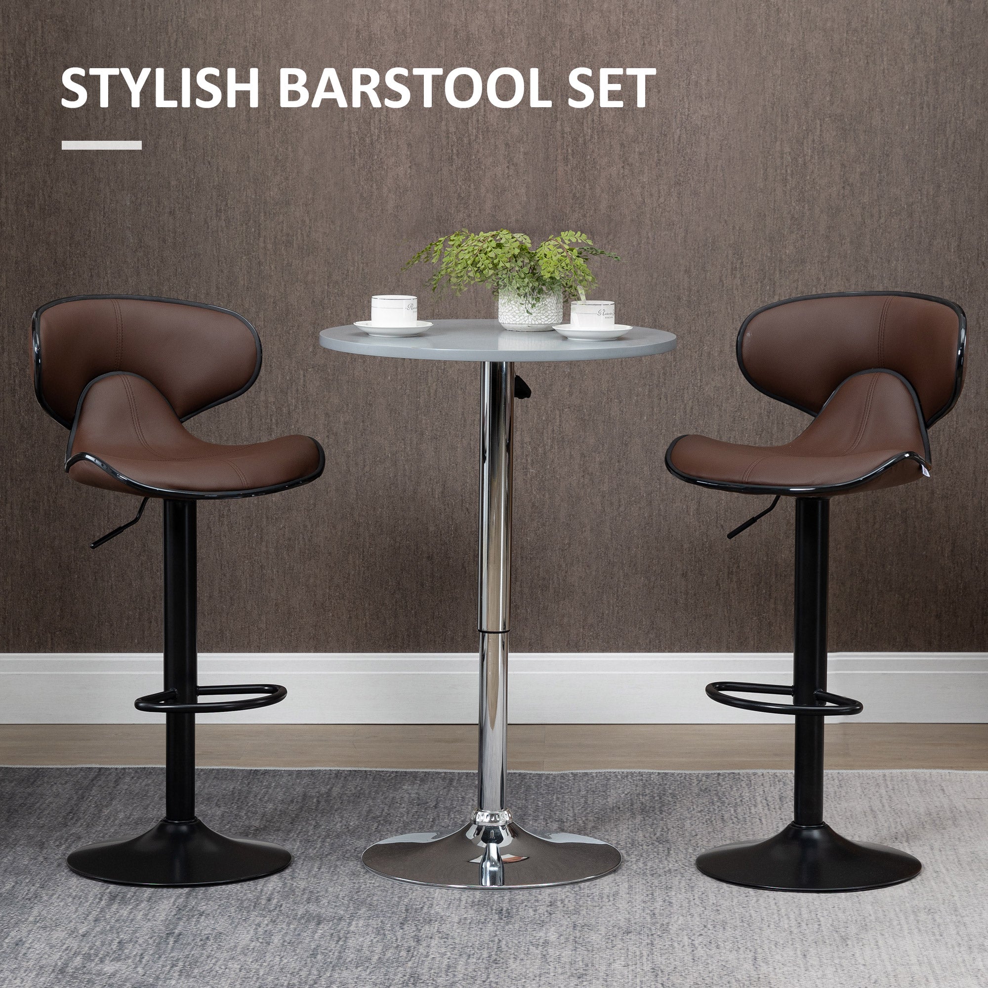 Adjustable Swivel Bar Stools Set of 2, Barstools with Footrest and Backrest, Steel Frame Gas Lift, for Kitchen Counter Dining Room, Brown