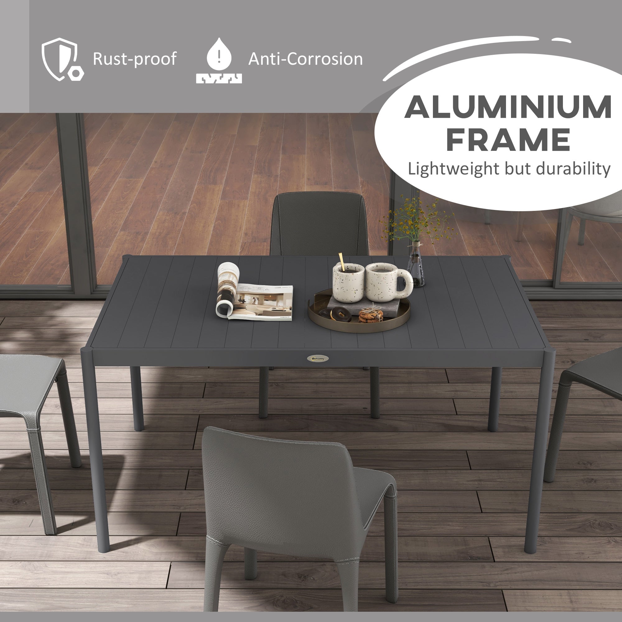 6 Seater Aluminium Outdoor Dining Table - Durable Powder Coated