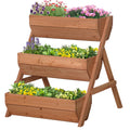 3 Tier Wooden Raised Garden Bed Kit with Drainage Holes - Brown
