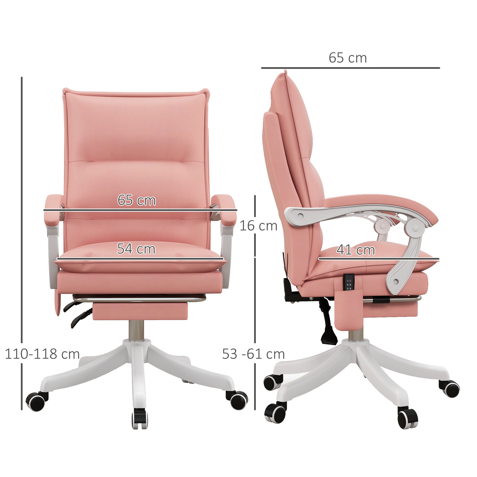 Vibration Massage Office Chair with Heat, Faux Leather Computer Chair with Footrest, Armrest, Reclining Back, Double-tier Padding, Pink