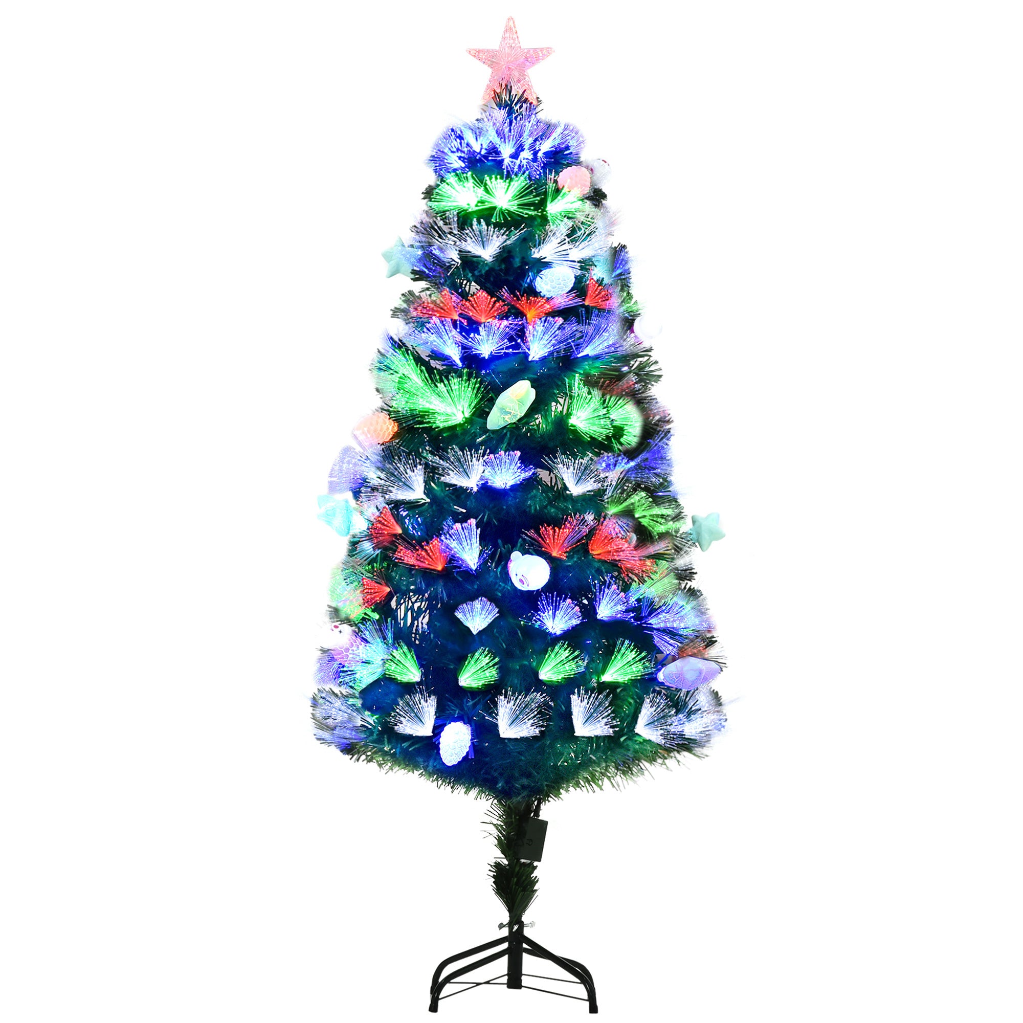 5FT Pre-Lit Artificial Christmas Tree w/ Fibre Optic Baubles Fitted Star LED Light Holiday Home Xmas Decoration-Green