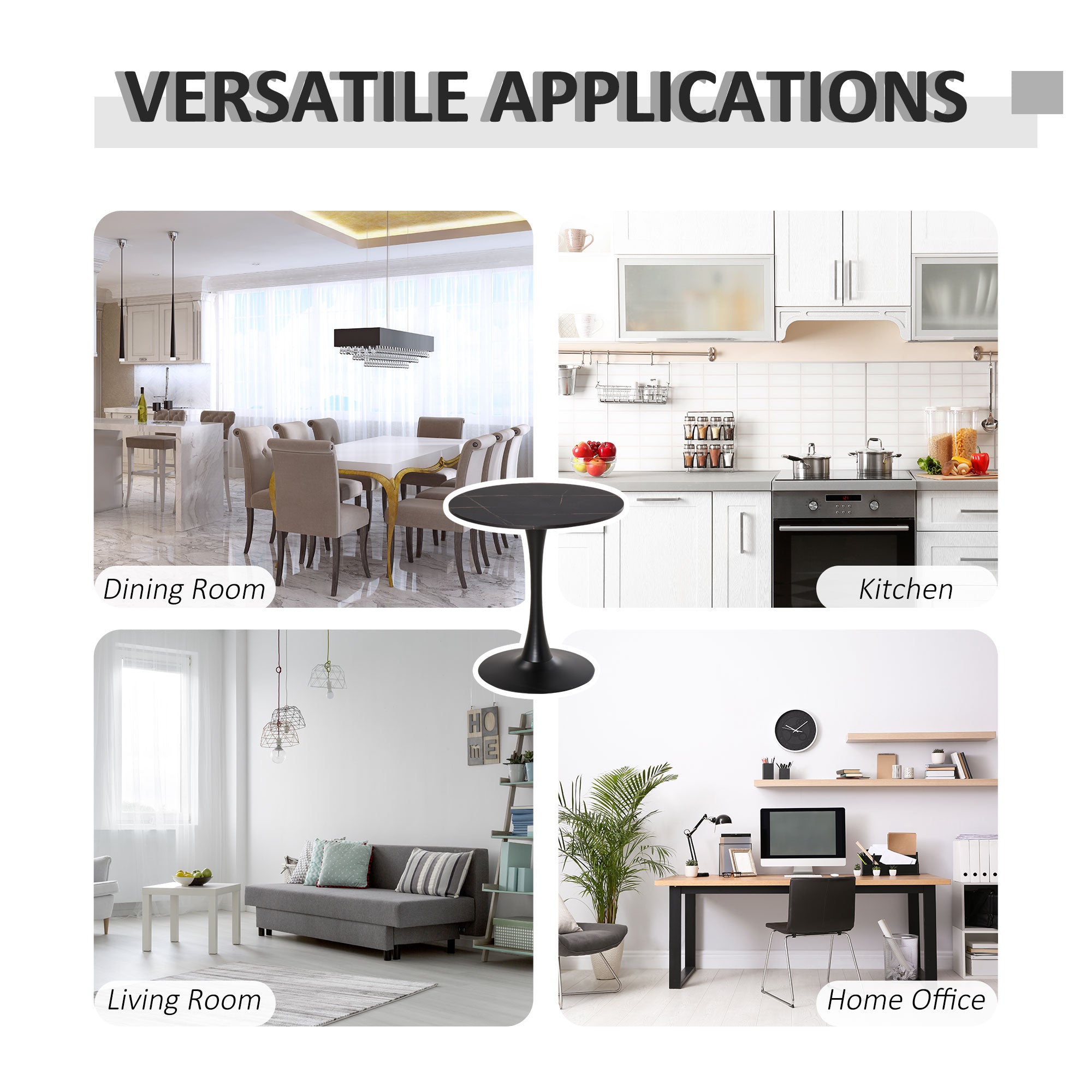 Modern Round Dining Table Leisure Coffee Bistro Table with Metal Base for Kitchen & Dining Room Black