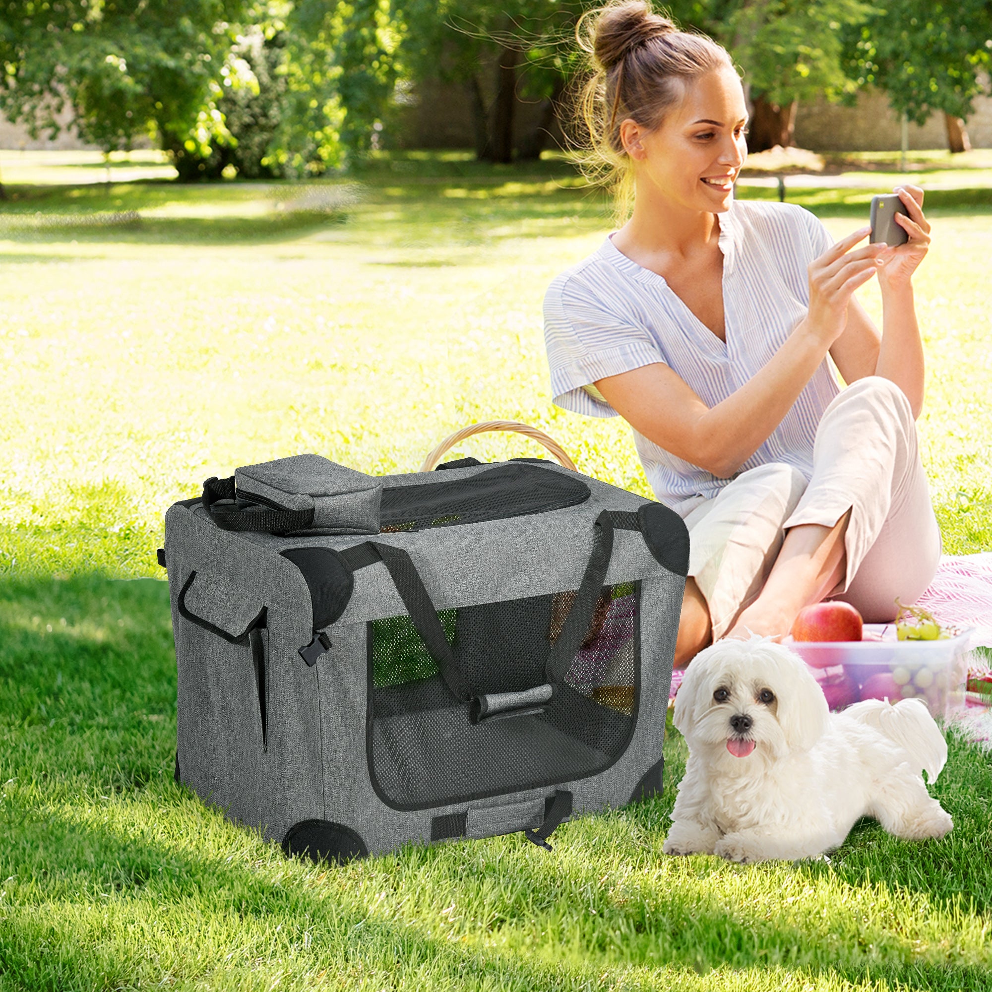 Oxford Fabric Folding Pet Carrier Bag Grey