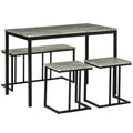 Concrete Effect 4-Piece Dining Table and Chairs Set for 4 with Steel Frame - Grey