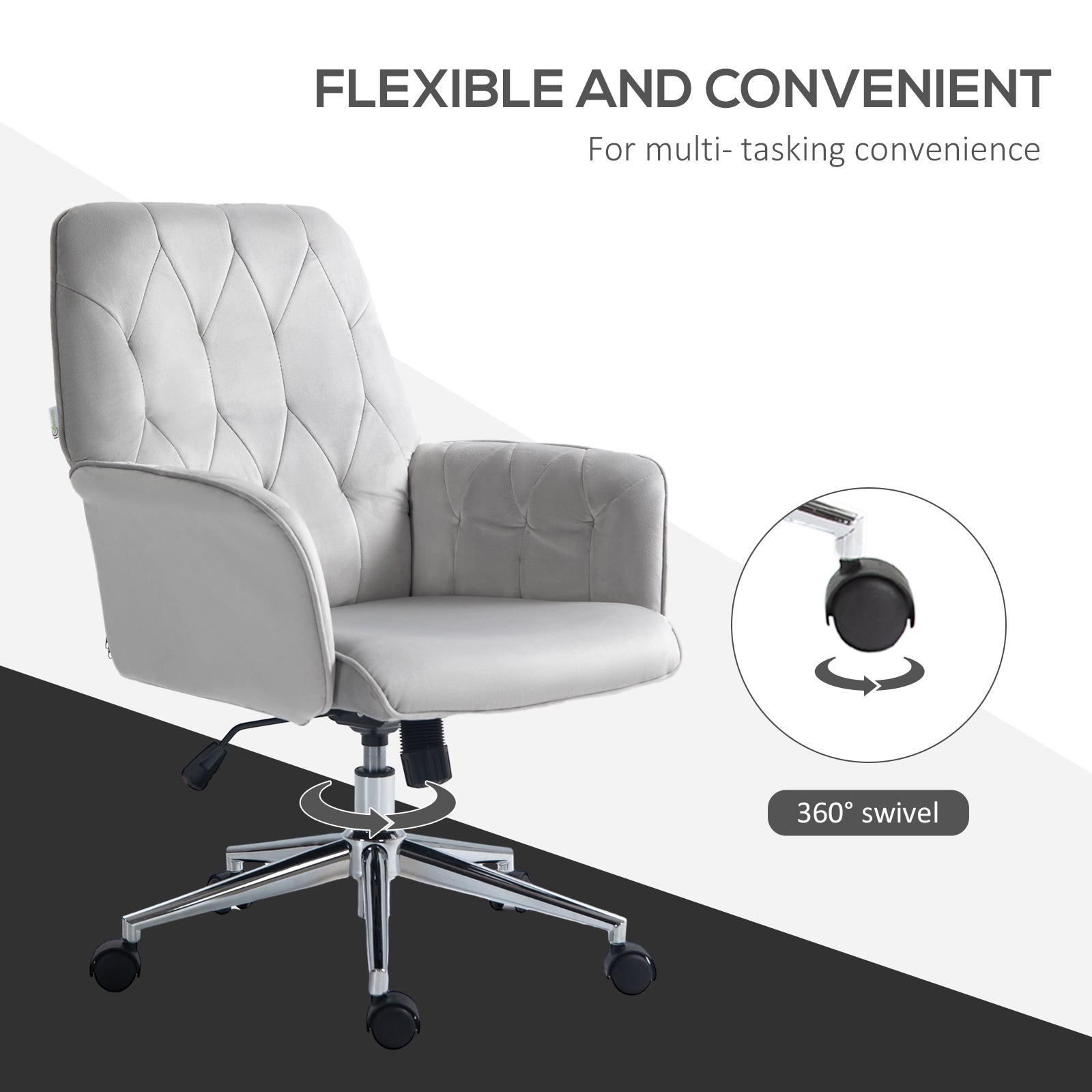 Linen Computer Chair with Armrest, Modern Swivel Chair with Adjustable Height, Light Grey