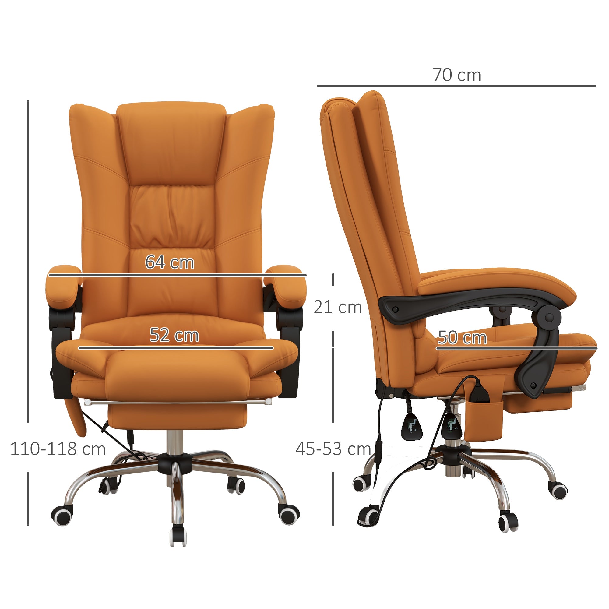 Vibration Massage Office Chair with Heat, PU Leather Computer Chair with Footrest, Armrest, Reclining Back, Light Brown