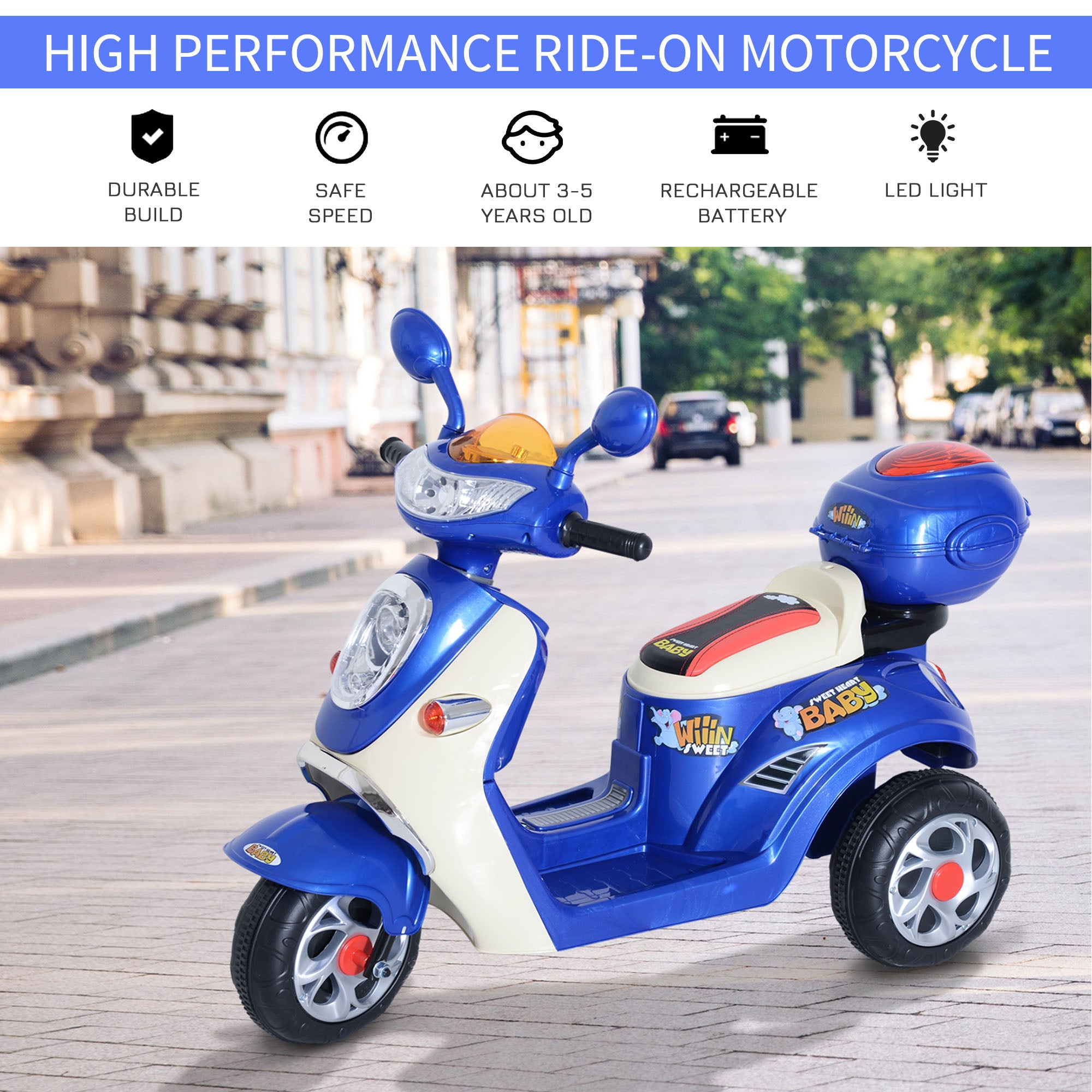 Electric Ride on Toy Tricycle Car-Blue