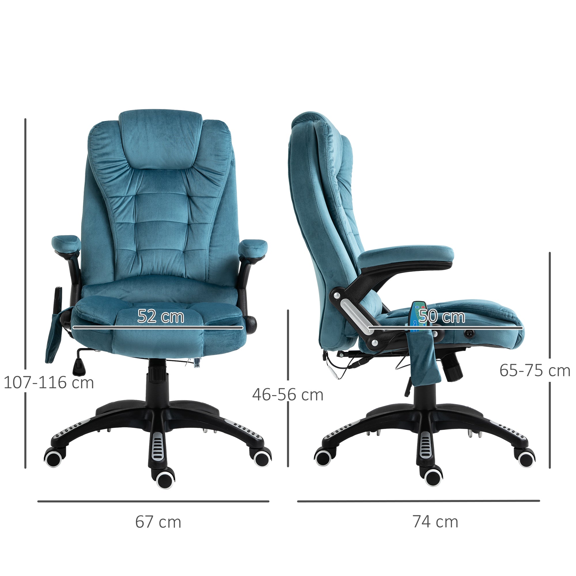 Massage Recliner Chair Heated Office Chair with Six Massage Points Velvet-Feel Fabric 360° Swivel Wheels Blue