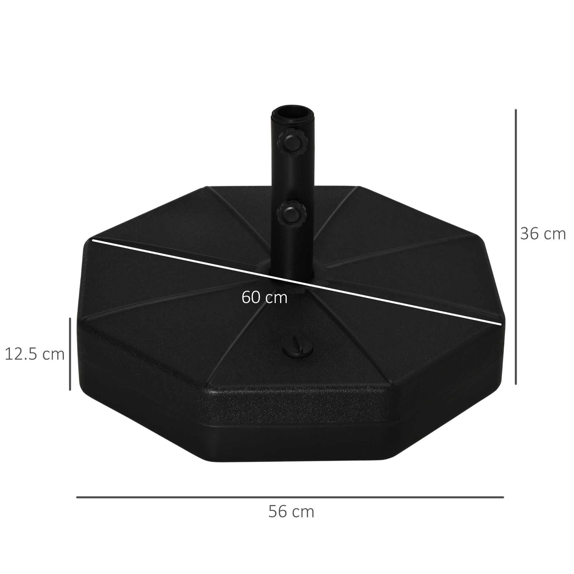 Octagonal Garden Parasol Base Stand with Water or Sand Fill, Fits 38-48mm Poles - Black
