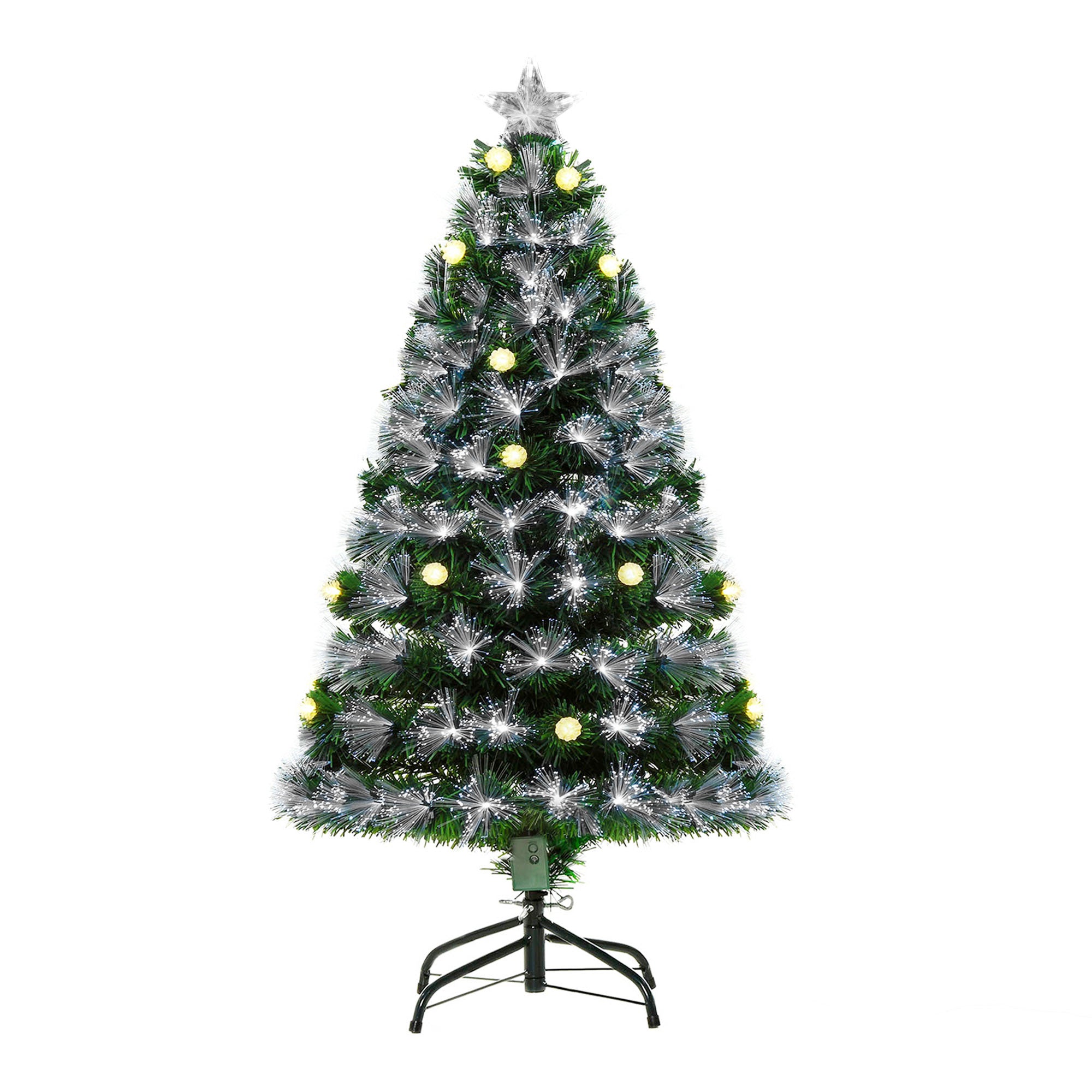 HOMCM 4ft White Light Artificial Christmas Tree w/ 130 LEDs Star Topper Tri-Base Full Bodied Seasonal Decoration Pre-Lit Home