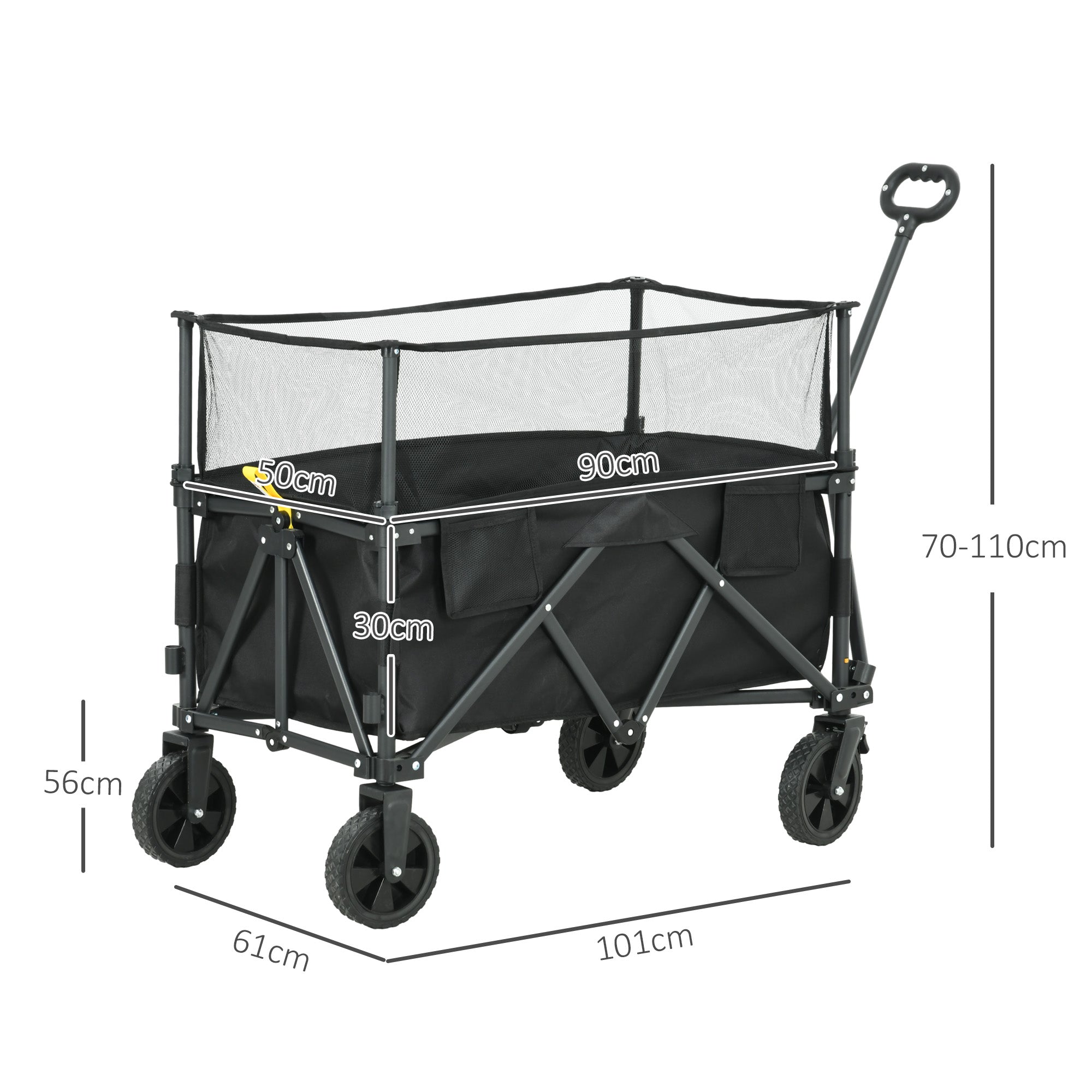 Folding Garden Trolley, 180L Wagon Cart with Extendable Side Walls, for Beach, Camping, Festival, Black