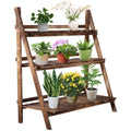 3 Tier Fir Wood Ladder Plant Display Stand - Natural Wood