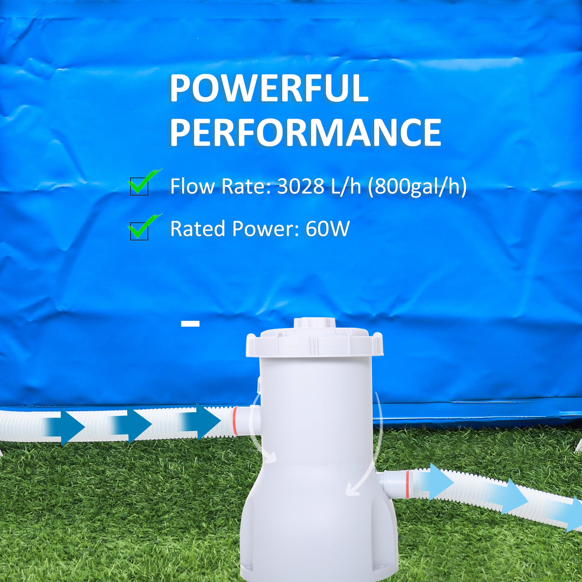 Cartridge Filter Pump for 13'-15' Above Ground Pools 800GPH with Hose & Clamps - White