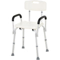 Adjustable Shower Chair with Backrest and Armrests, Portable Medical Stool for Mobility - White