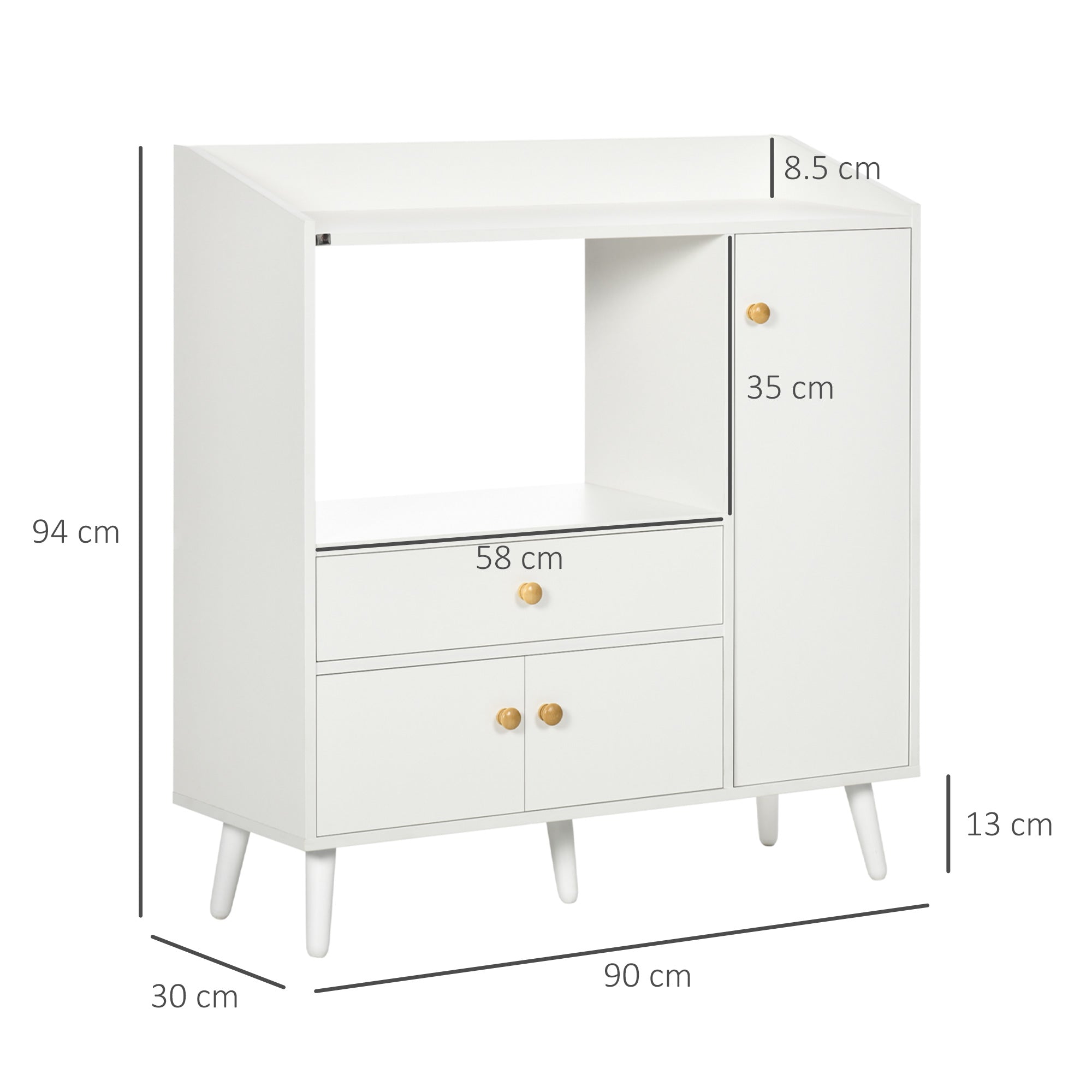 Kitchen Cupboard, Microwave Cabinet, Storage Cabinet with Doors, Drawer, Adjustable Shelves, White