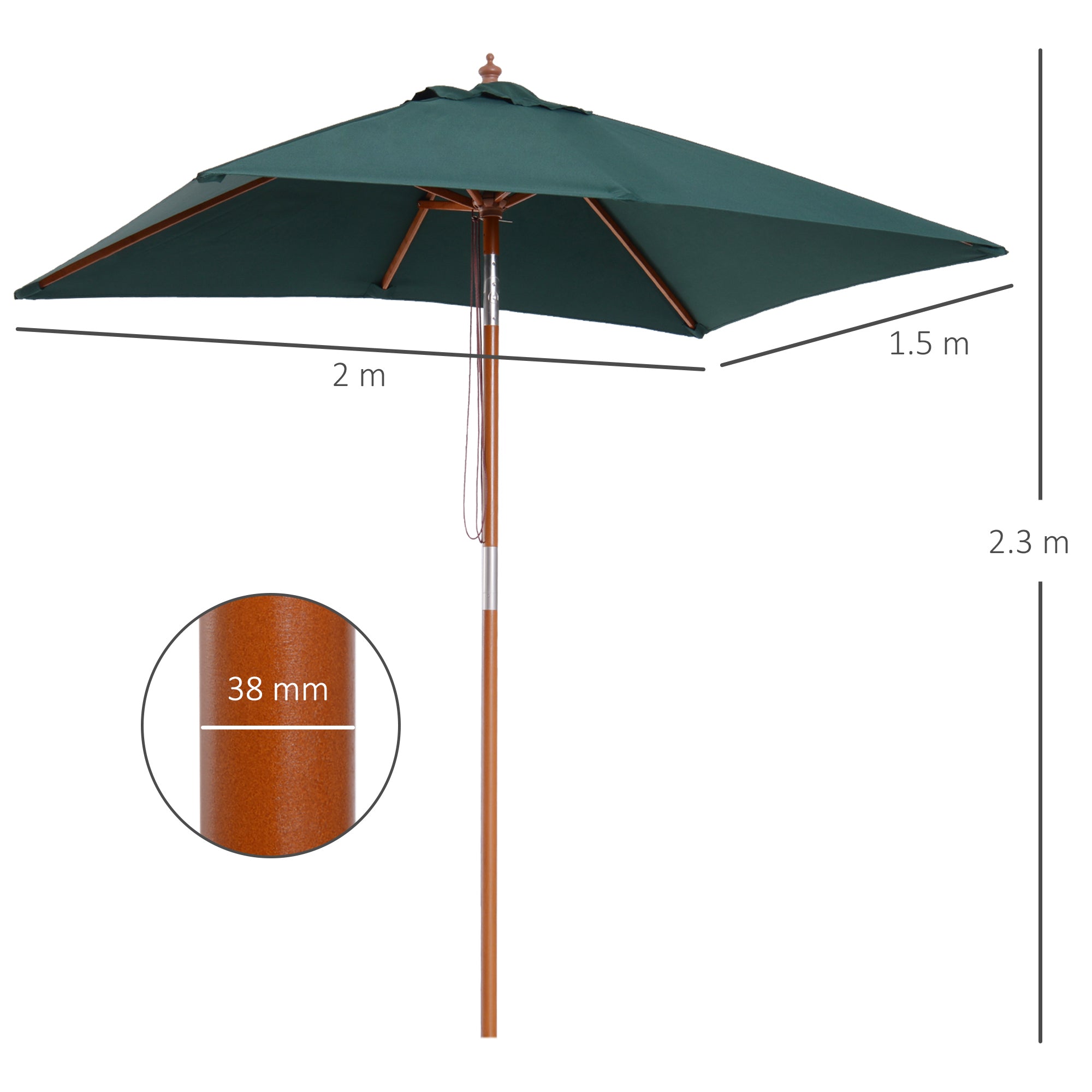 Garden Umbrella Patio Umbrella Market Parasol, Outdoor Sunshade 6 Ribs w/ Wood and Bamboo Frame, Brown Green