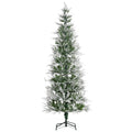 Pencil Snow Flocked Artificial Christmas Tree with Realistic Cypress Branches, Auto Open - Green