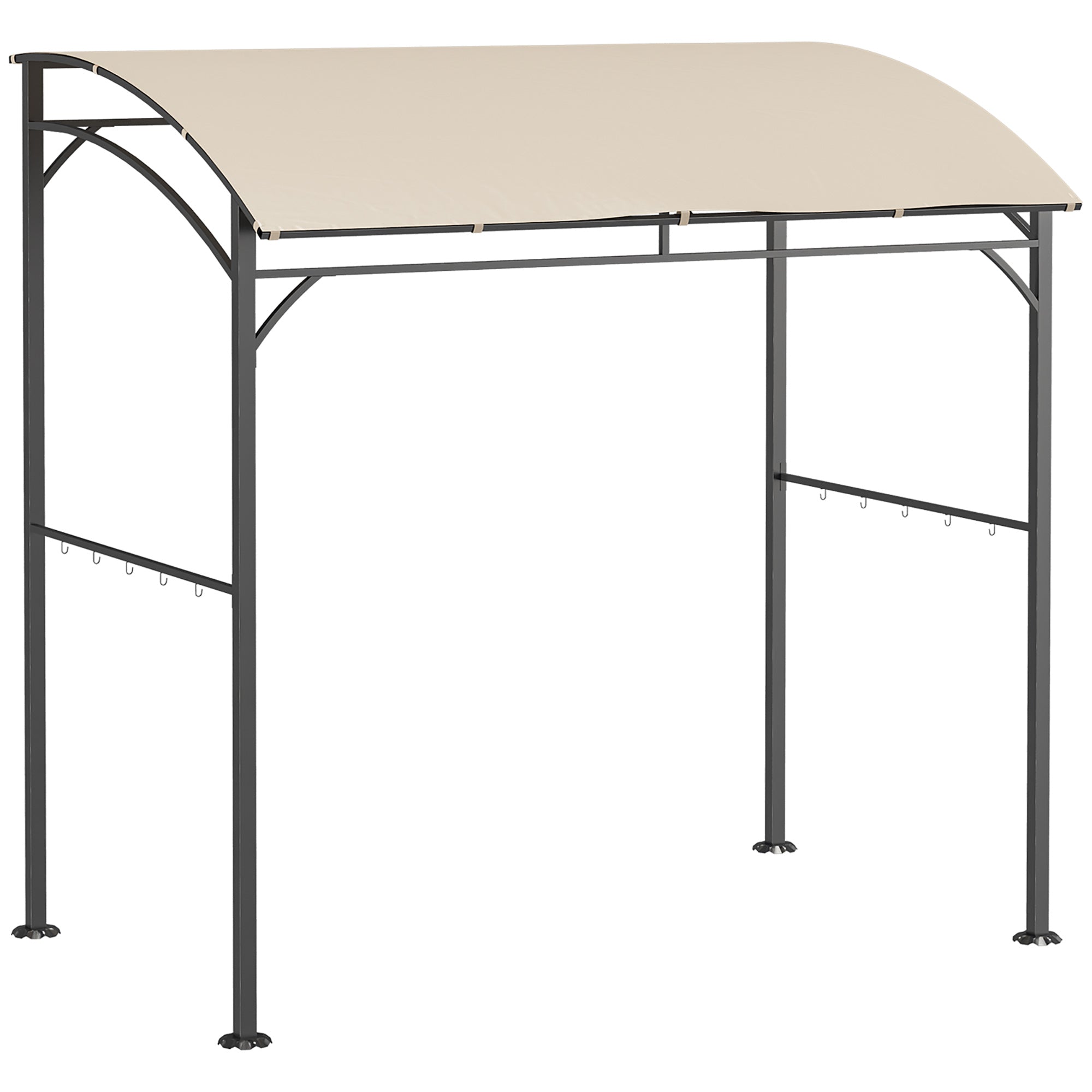 2.2 x 1.5 m BBQ Grill Gazebo Tent, Garden Grill with Metal Frame, Curved Canopy and 10 Hooks, Outdoor Sun Shade, Beige