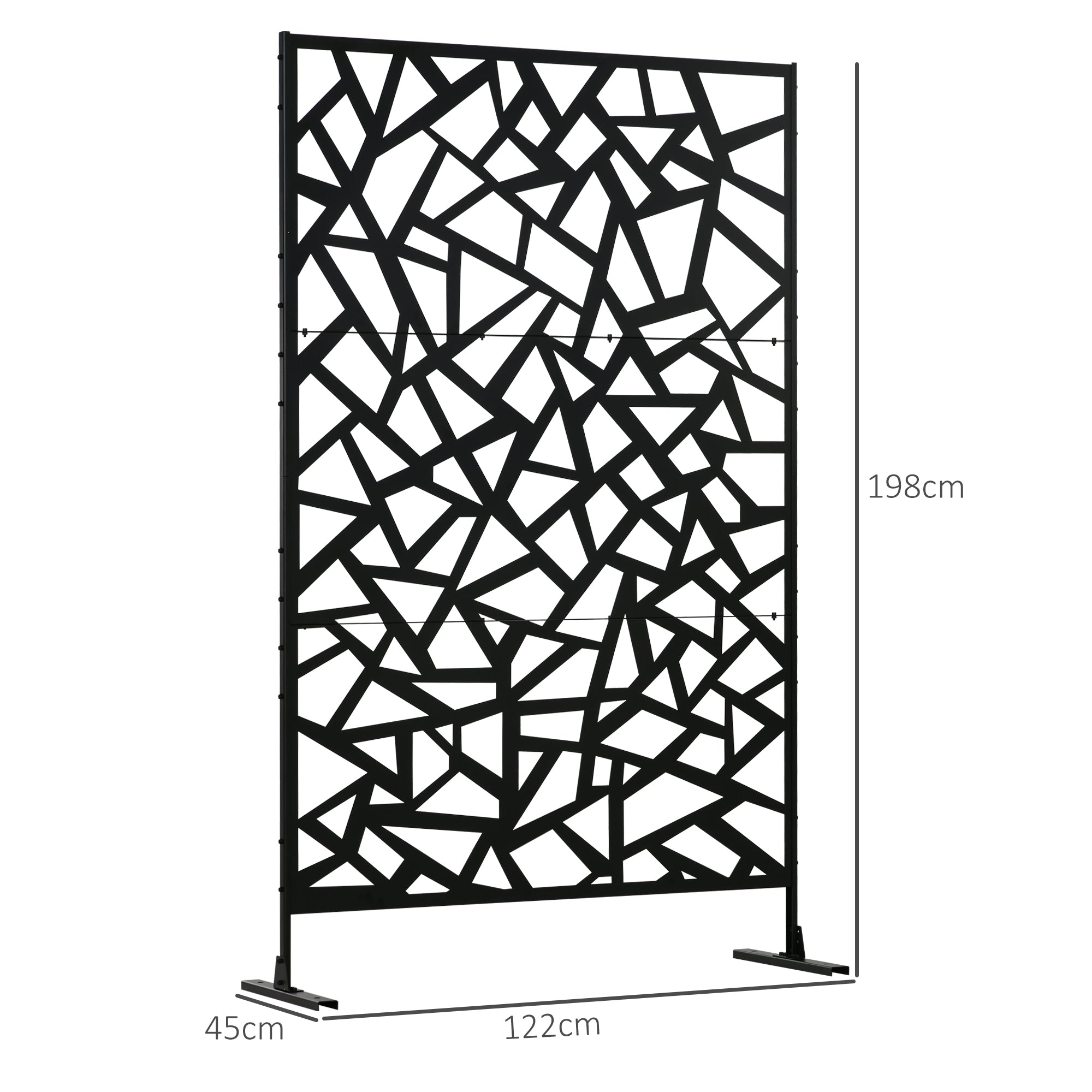 Freestanding Metal Garden Partition Screen with Expansion Screws 198x122cm - Black