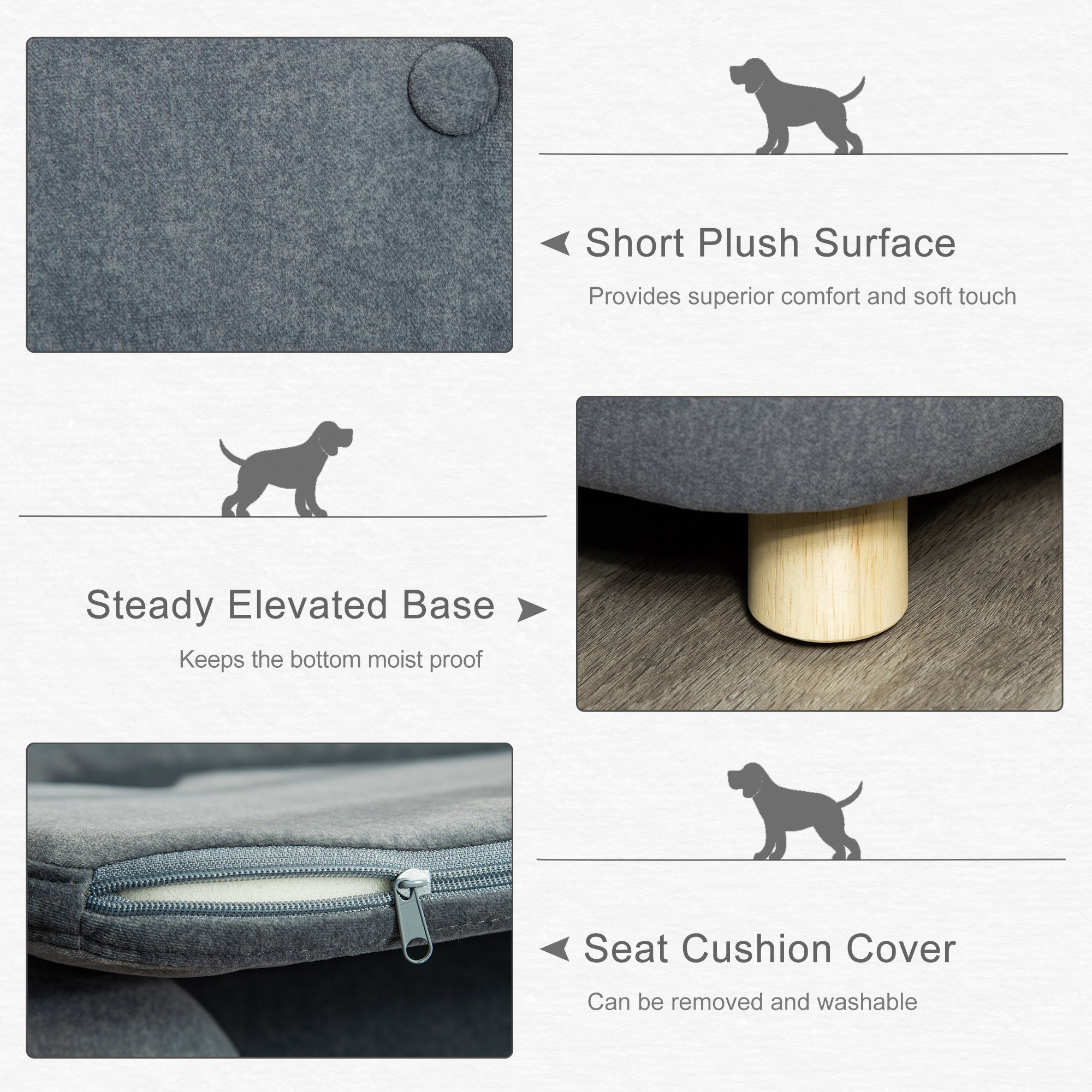 Pet Sofa, Dog Bed Couch, Puppy Kitten Lounge, with Wooden Frame, Short Plush Cover, Washable Cushion, for Small Dog, 70 x 47 x 30 cm, Grey