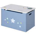 Wooden Kids Toy Box Storage Chest with Safety Hinge, Air Vents & Handles - Blue