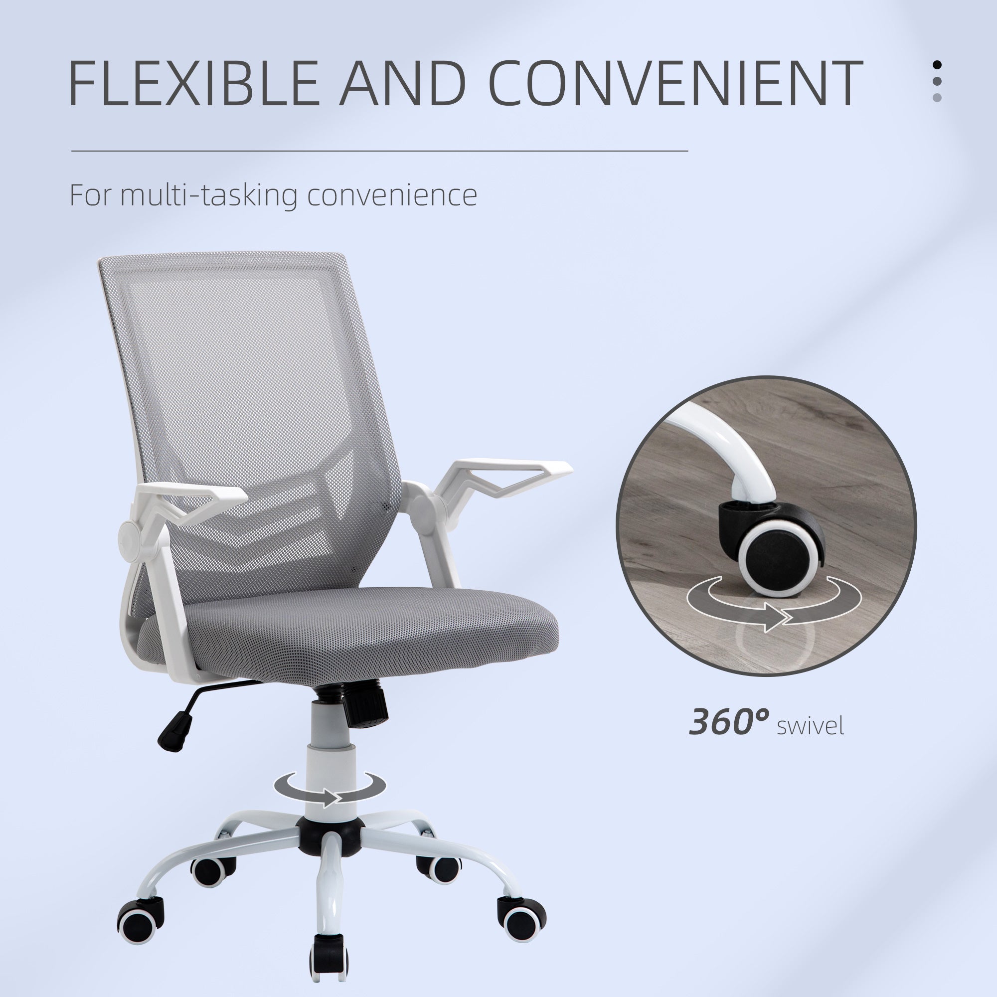 Mesh Office Chair Swivel Task Computer Desk Chair for Home with Lumbar Back Support, Adjustable Height, Flip-Up Arm, Grey