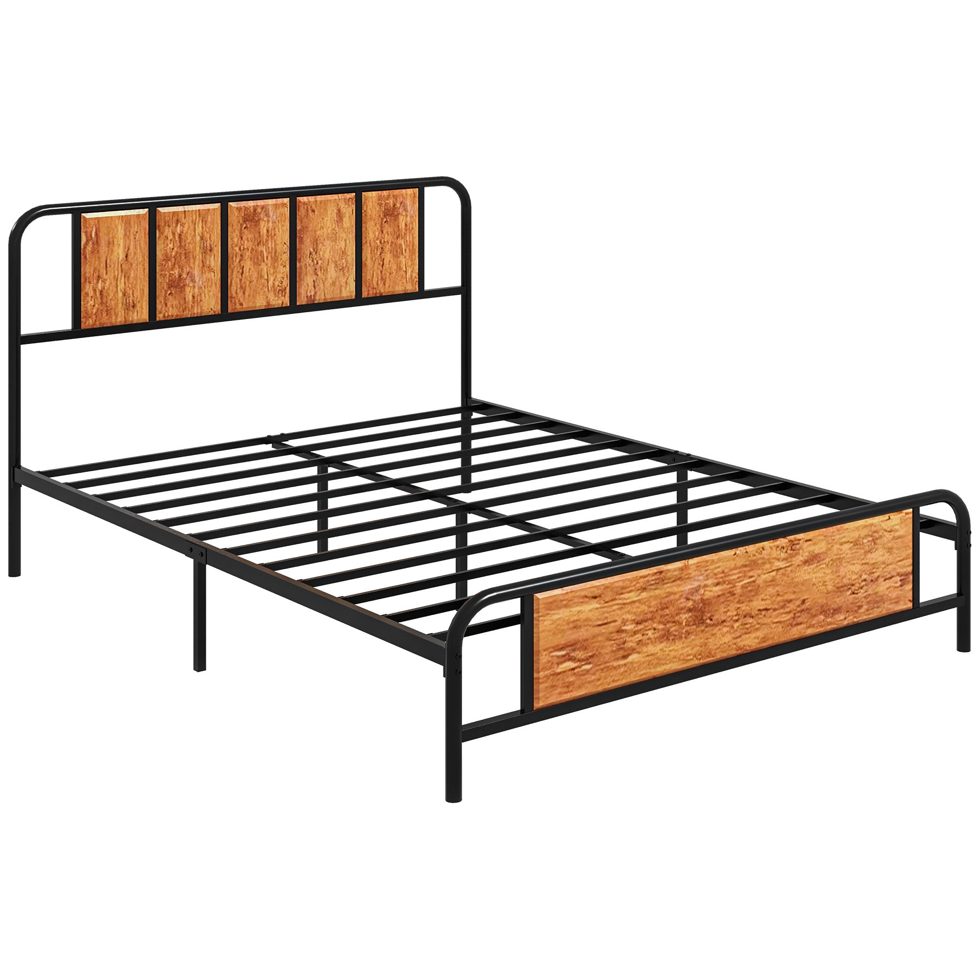 Industrial Style King Bed Frame with Curved Headboard & Footboard