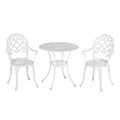 3PC Garden Bistro Set Round Table with 2 Chairs Aluminium - White