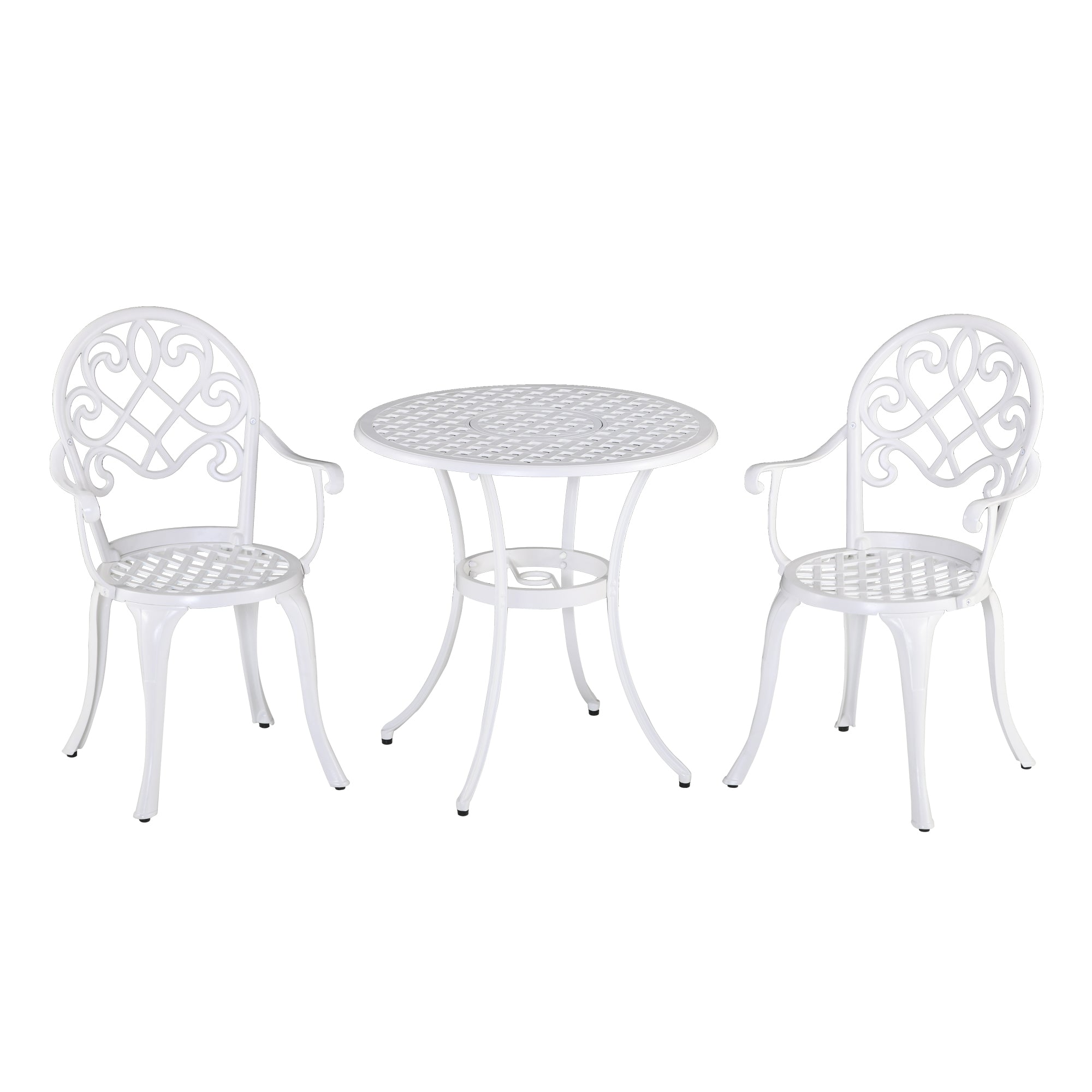 3PCs Garden Table Set Bistro Set Round Table and 2 Chairs for Outdoor Indoor Patio Balcony Aluminium