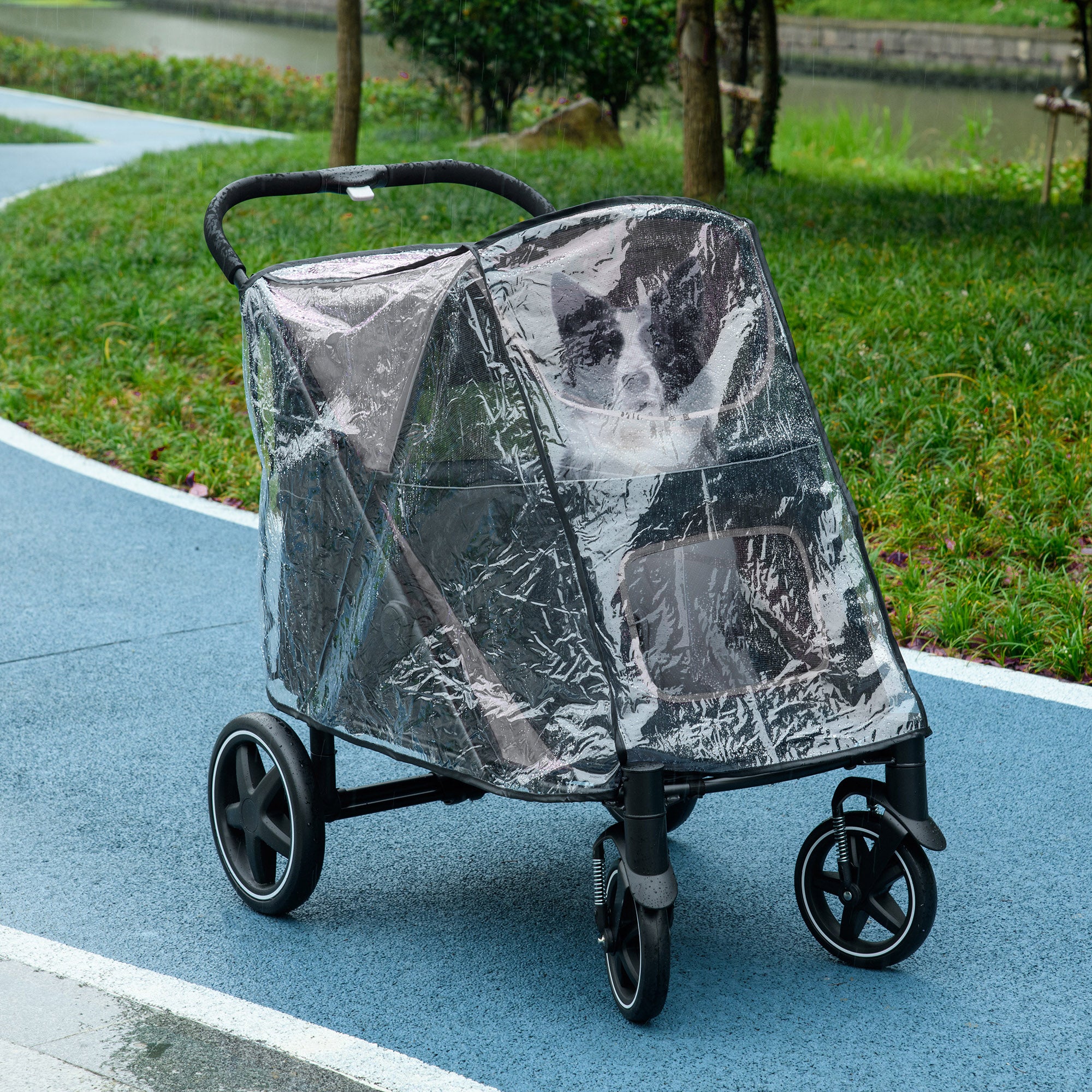 4 Wheel Pet Stroller with Rain Cover for Medium and Large Dogs - Black