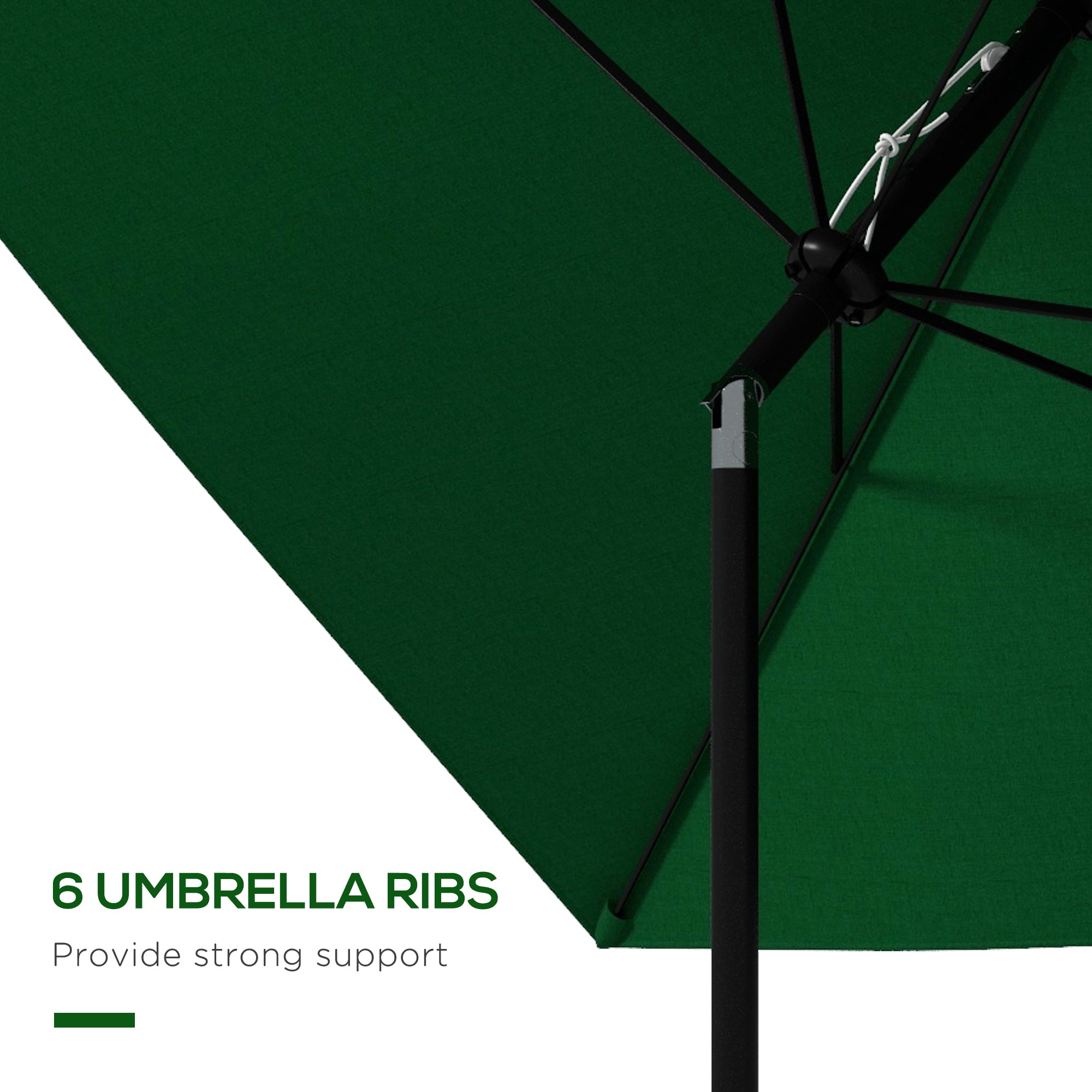 Rectangular Outdoor Parasol Market Umbrella with Crank & Push Button Tilt, 6 Ribs, Aluminium Pole, 2 x 3(m), Green