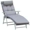 Outdoor Foldable Patio Sun Lounger with Adjustable Reclining Back, Cushion & Pillow - Grey