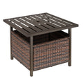 Outdoor Rattan Patio Coffee Table with Storage and Parasol Hole - Brown