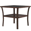 50cm Outdoor PE Rattan Two-Tier Coffee Table with Glass Top - Brown